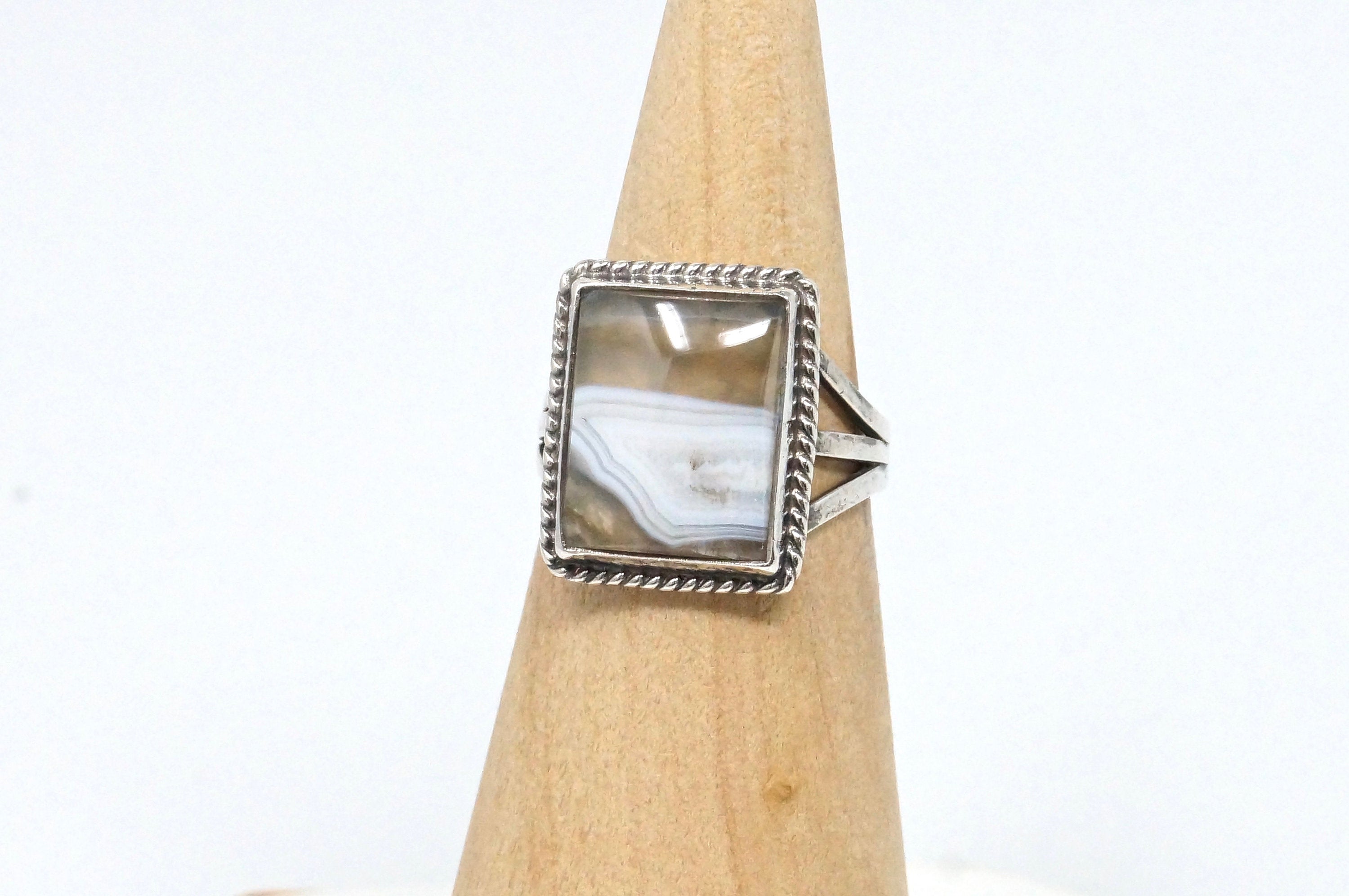 Vintage Brown Lace Agate Cable Design Southwestern Sterling Silver Ring Size 6.5