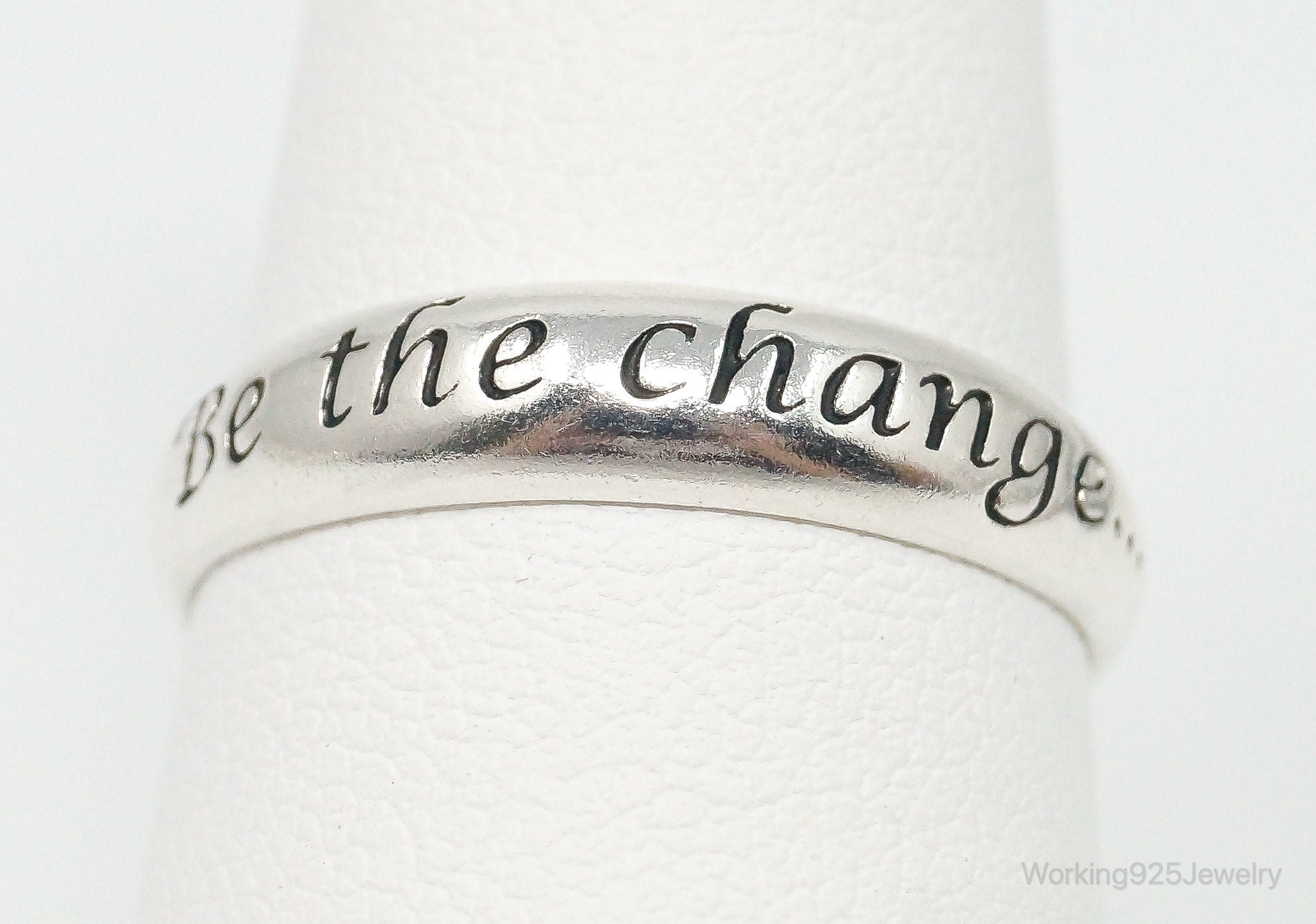 Designer RJ "Be The Change" Sterling Silver Quote Ring - Size 8