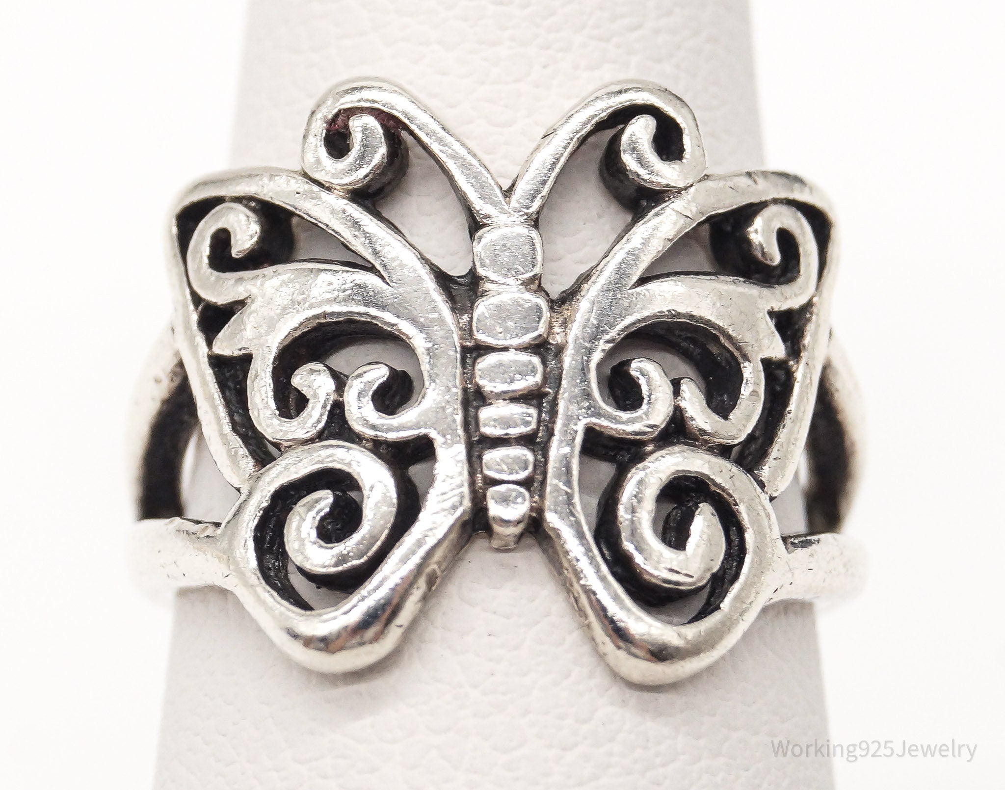 Vintage Butterfly Scroll Sterling Silver Ring - Size 5