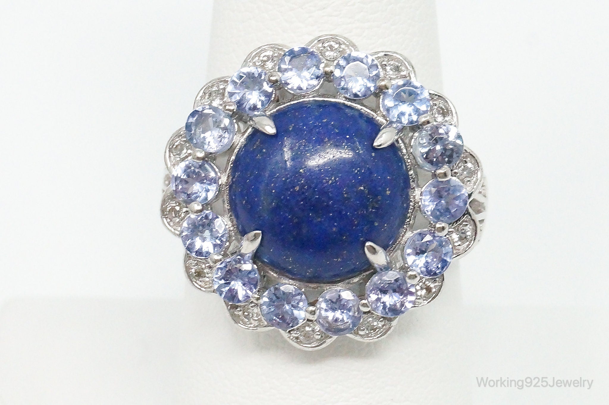 Vintage Lapis Lazuli Iolite Cubic Zirconia Sterling Silver Ring - Size 8