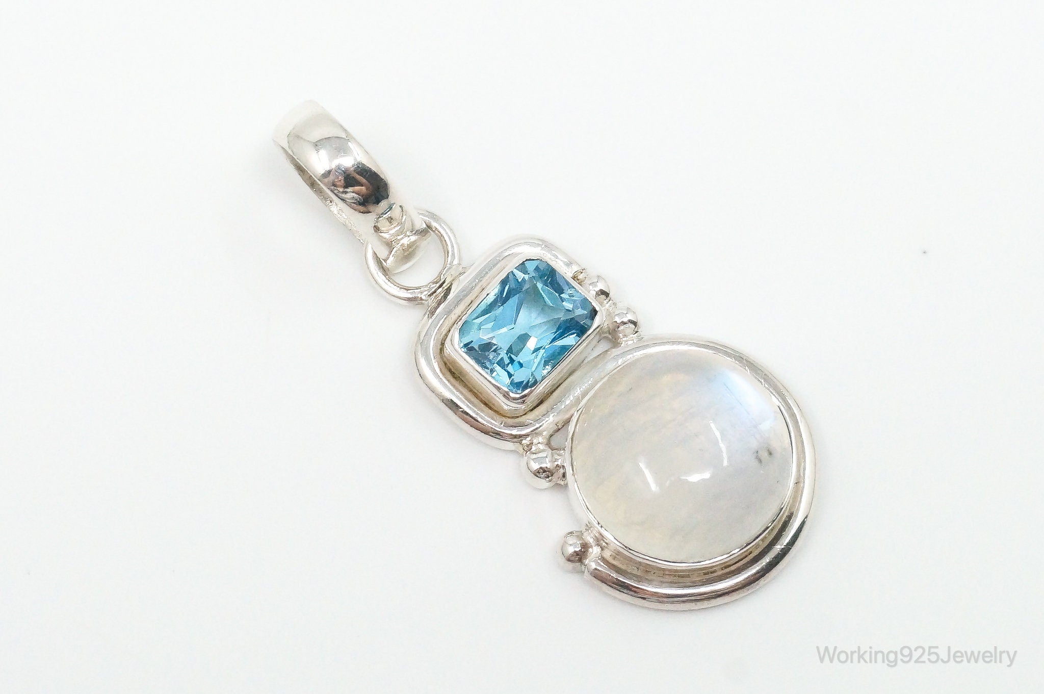 Large Designer SAJEN Blue Topaz Moonstone Sterling Necklace Pendant