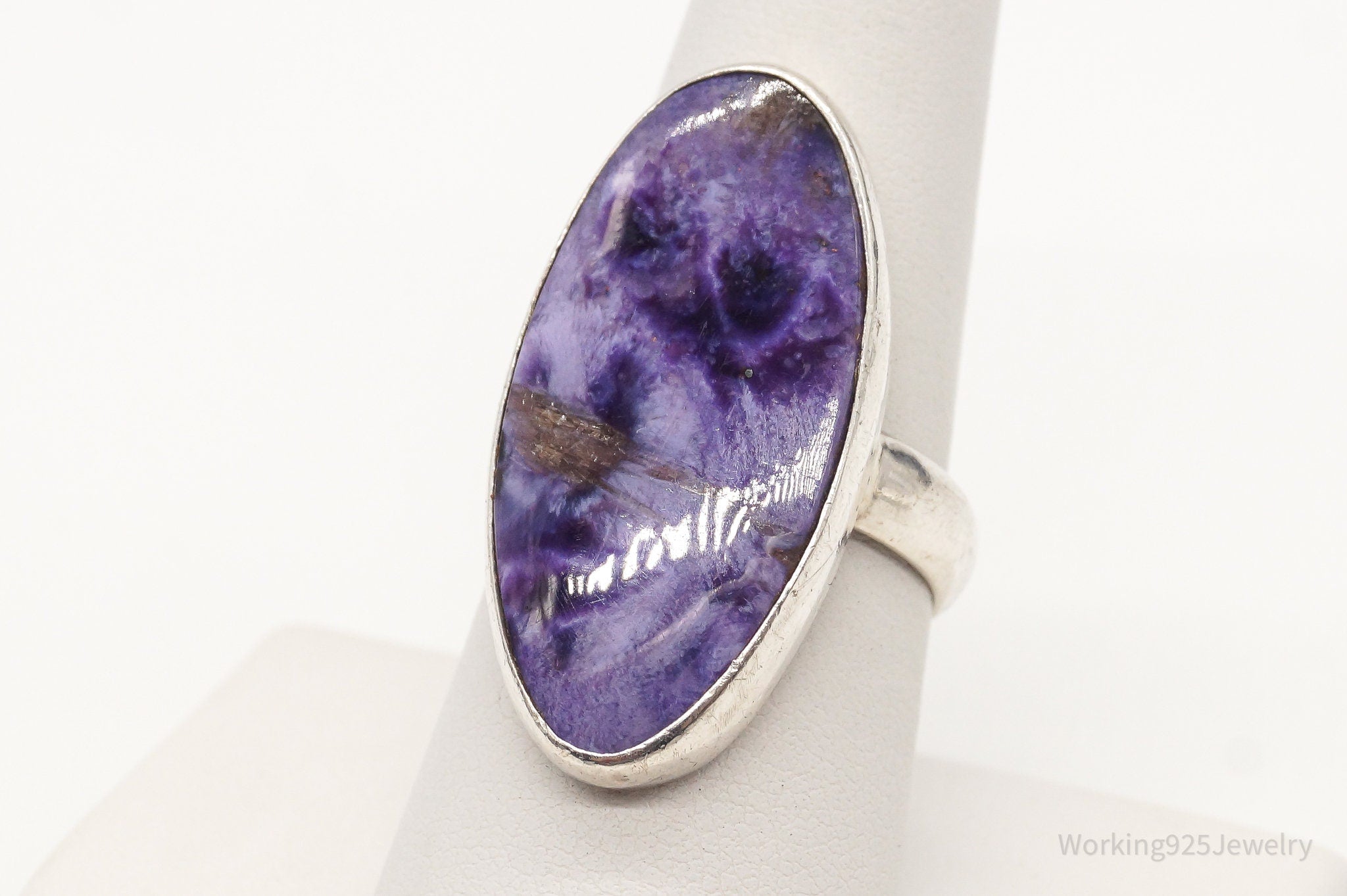 Vintage Large Charoite Sterling Silver Ring - Size 8.25