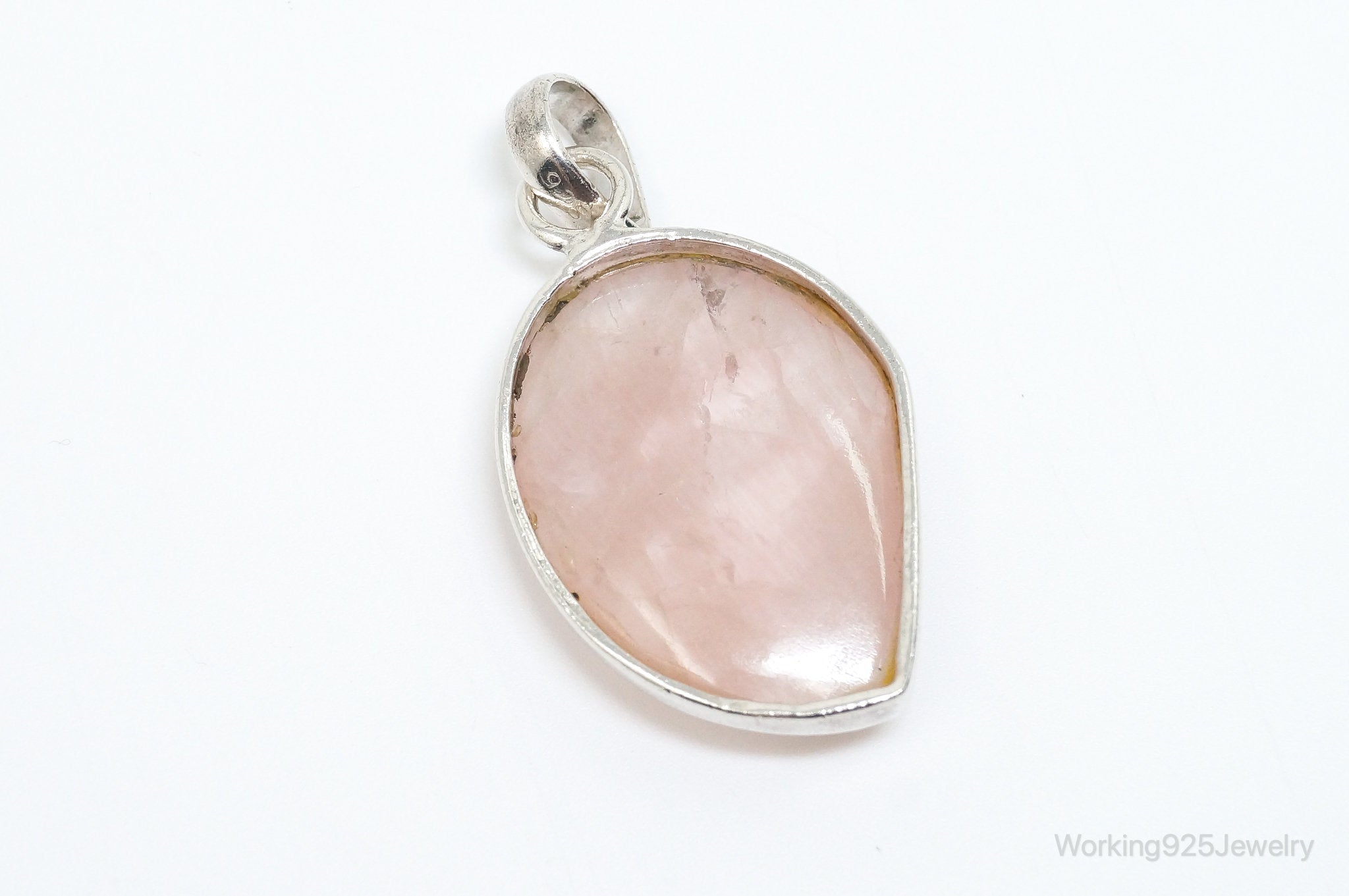 Large Vintage Rose Quartz Sterling Silver Necklace Pendant