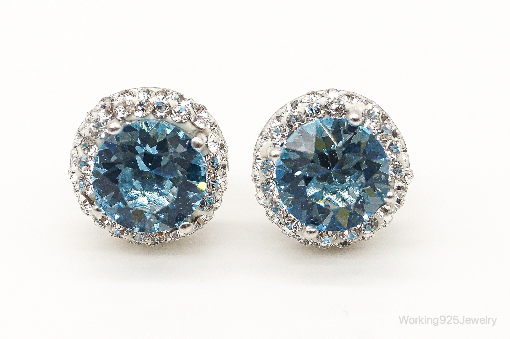 Designer Blue Topaz Cubic Zirconia Sterling Silver Earrings