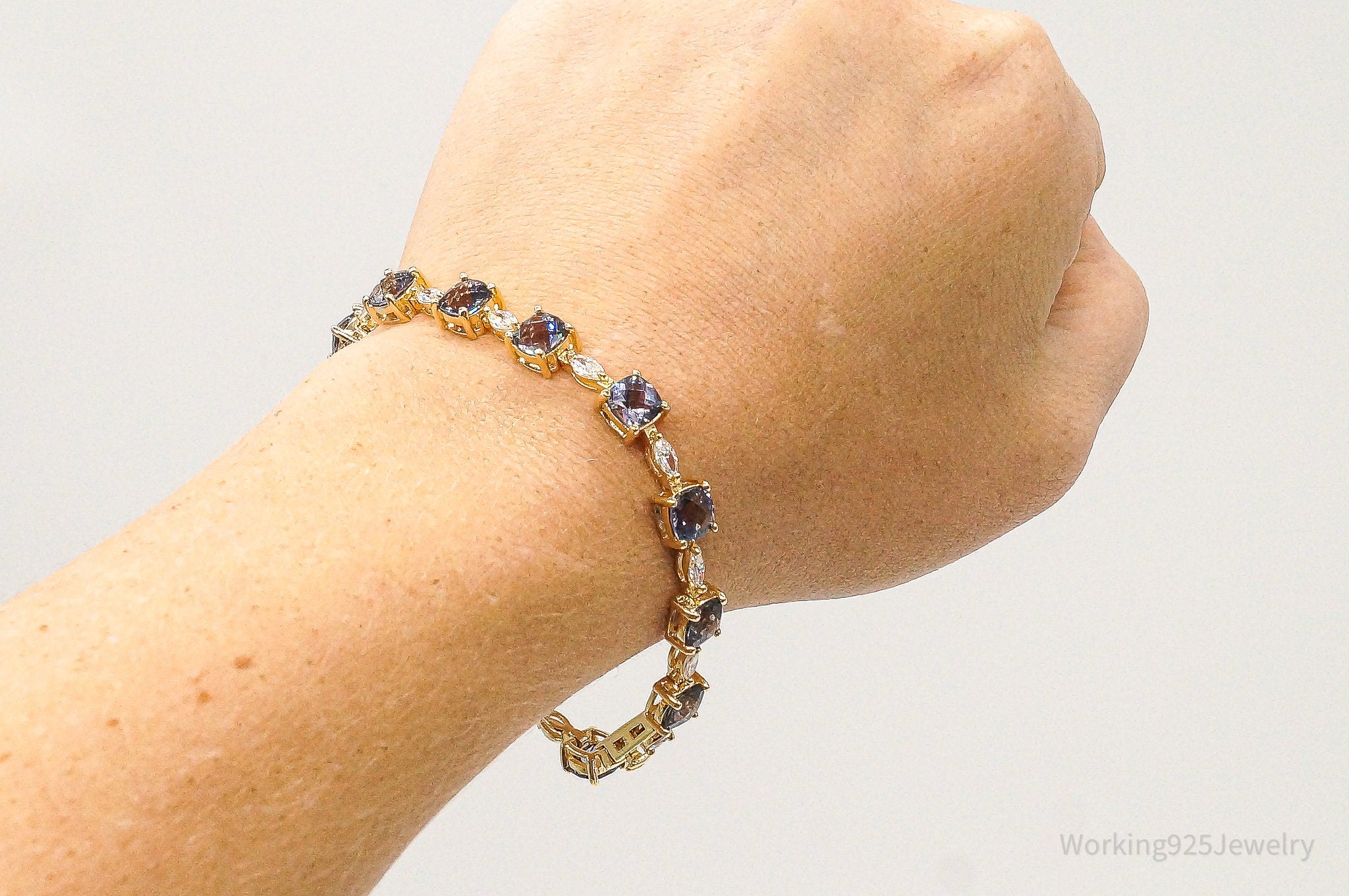 Designer Iolite Cubic Zirconia Gold Over Sterling Silver Bracelet