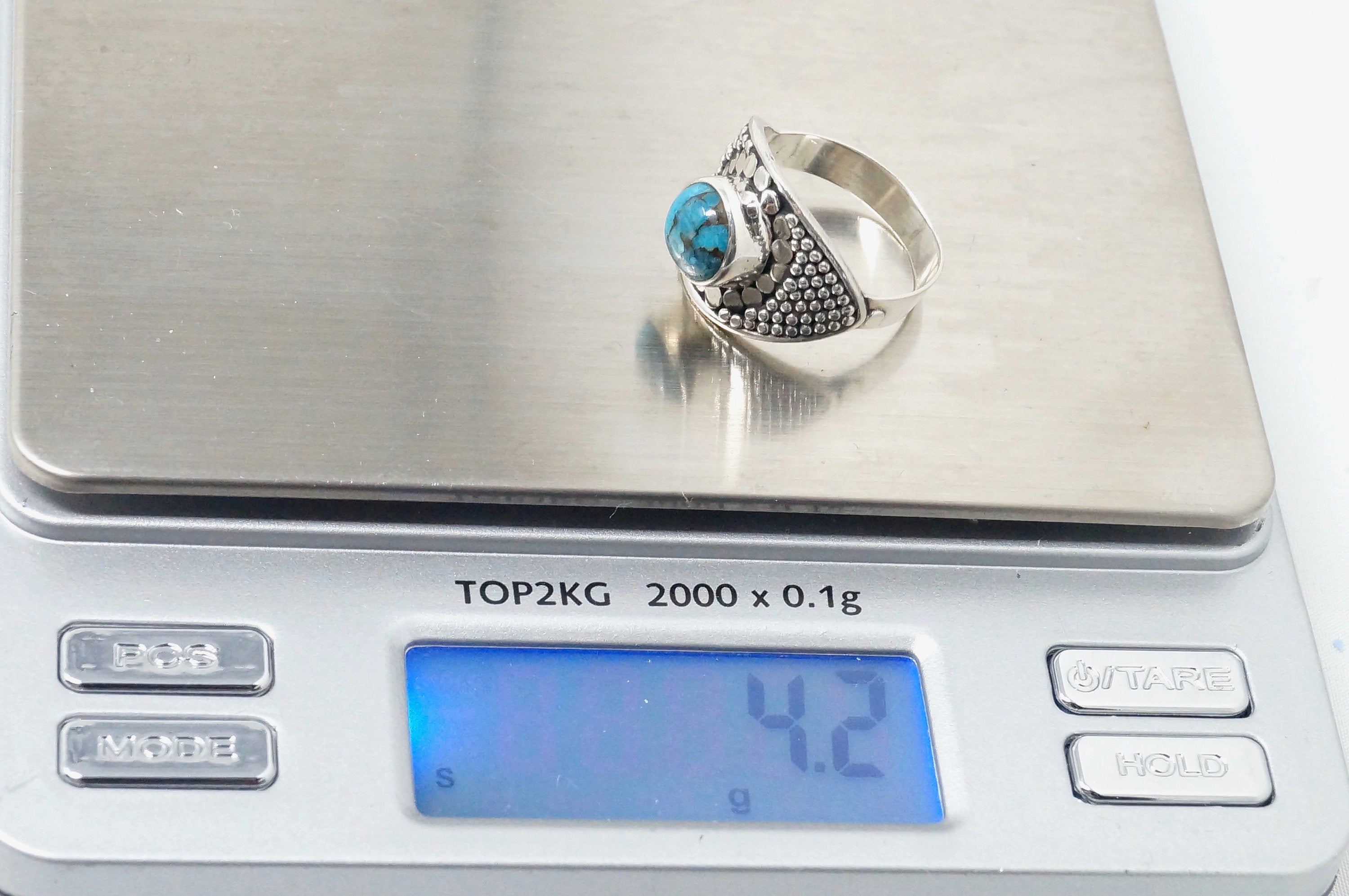 Vintage Blue Turquoise Southwestern Style Ring Sterling Silver - Size 6.75