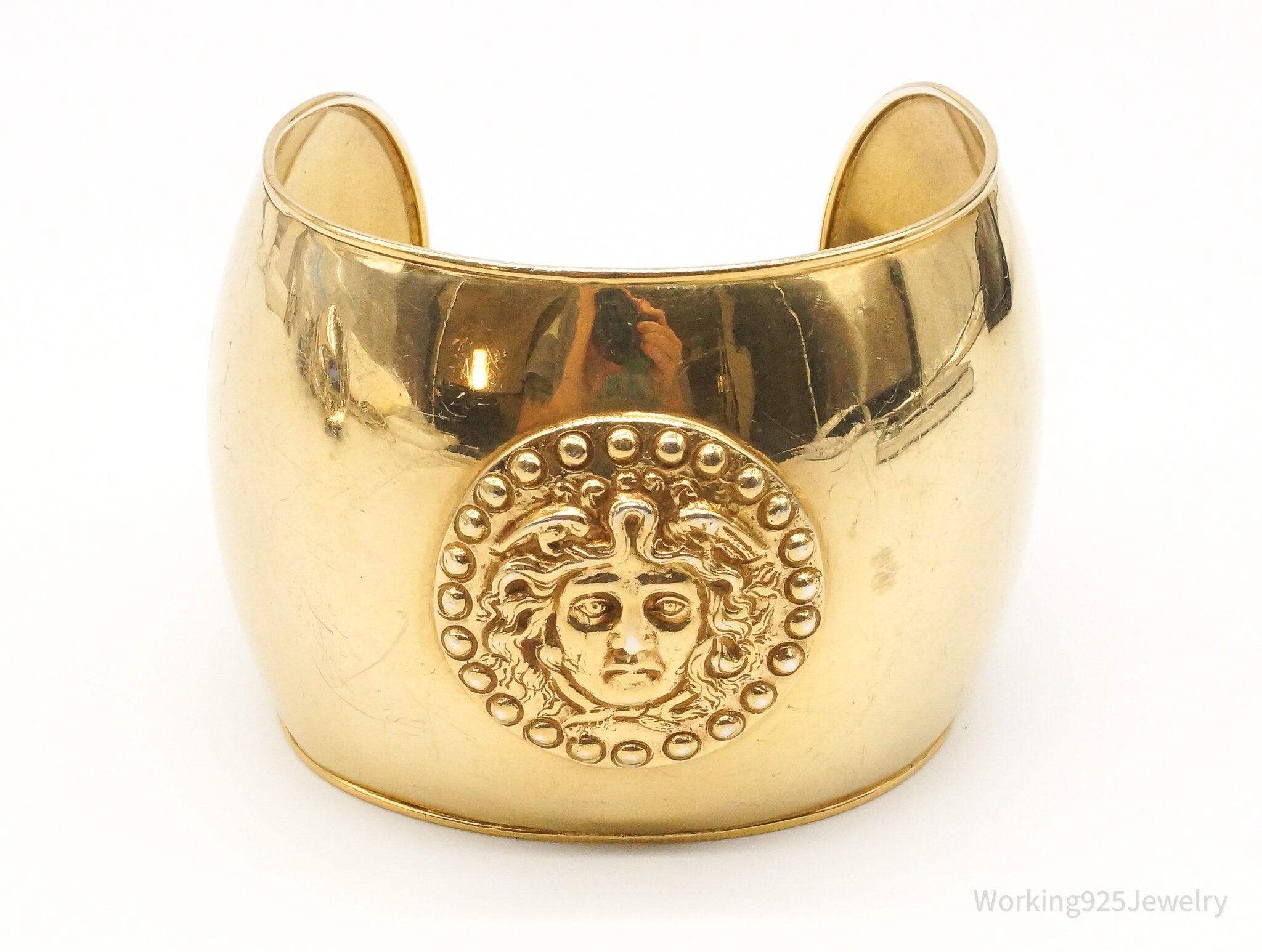 Vintage Italian Medusa Head Gold Vermeil Wide Sterling Silver Bracelet