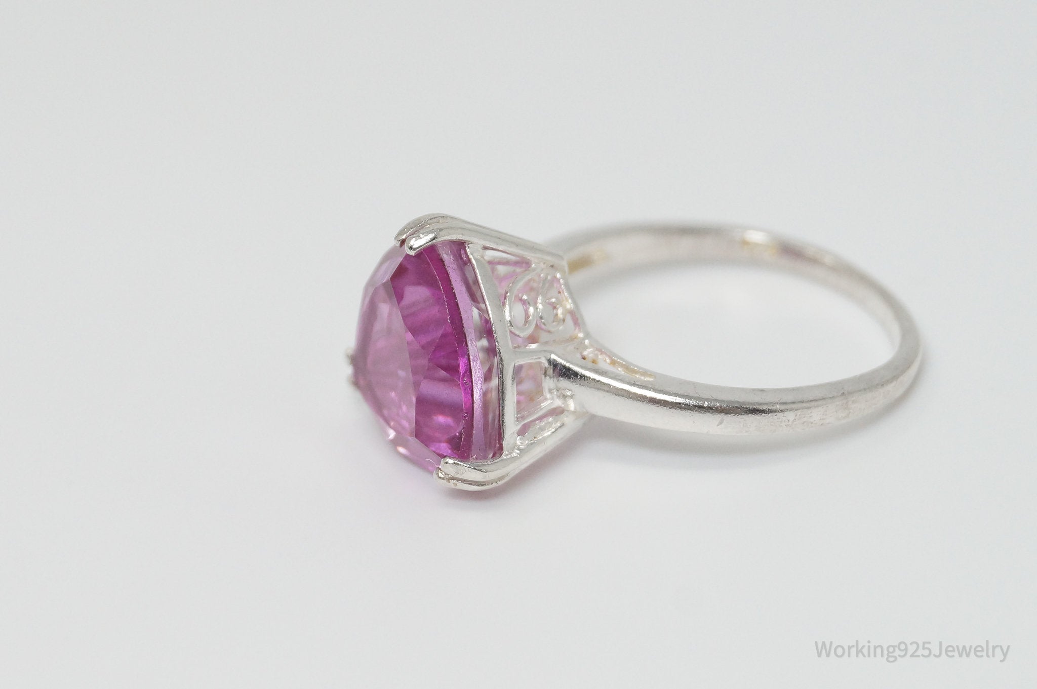 Vintage Art Deco Pink Topaz Sterling Silver Ring - Sz 8