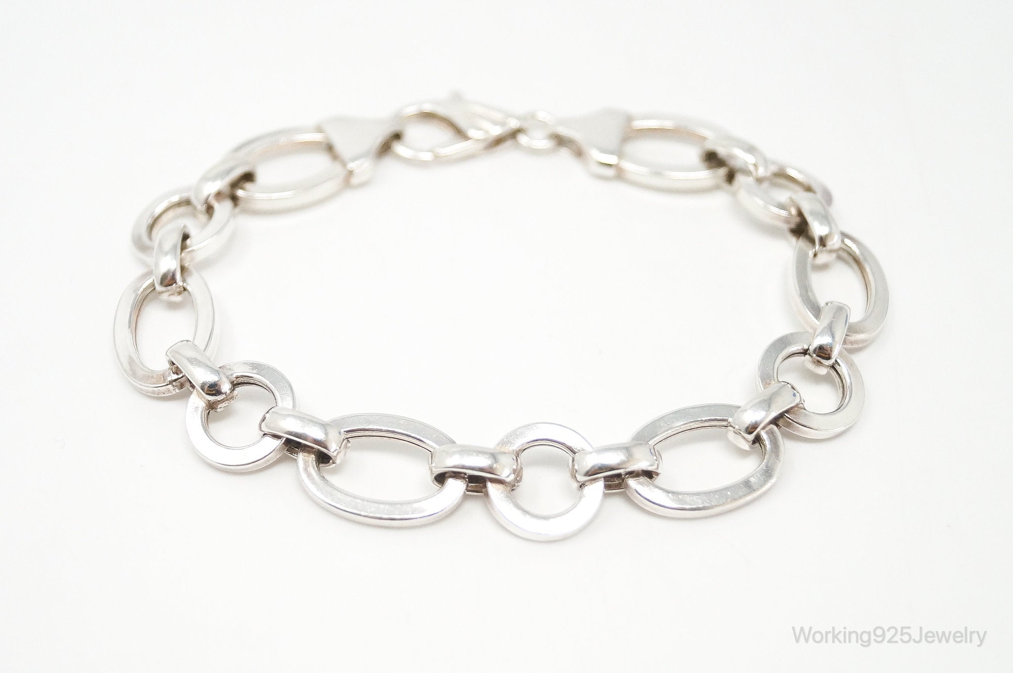 Vintage Italy Designer Oval Link Sterling Silver Bracelet