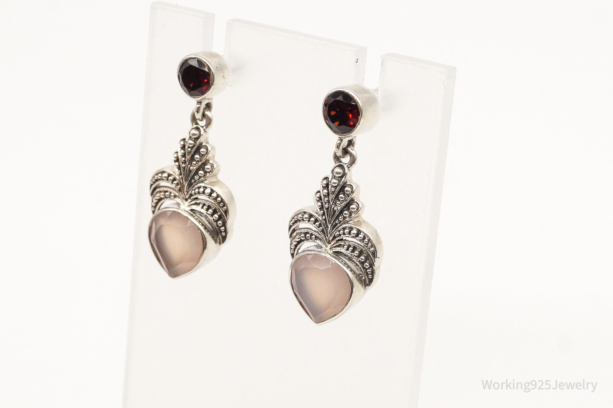 Vintage Designer Nicky Butler Chalcedony Garnet Sterling Silver Earrings