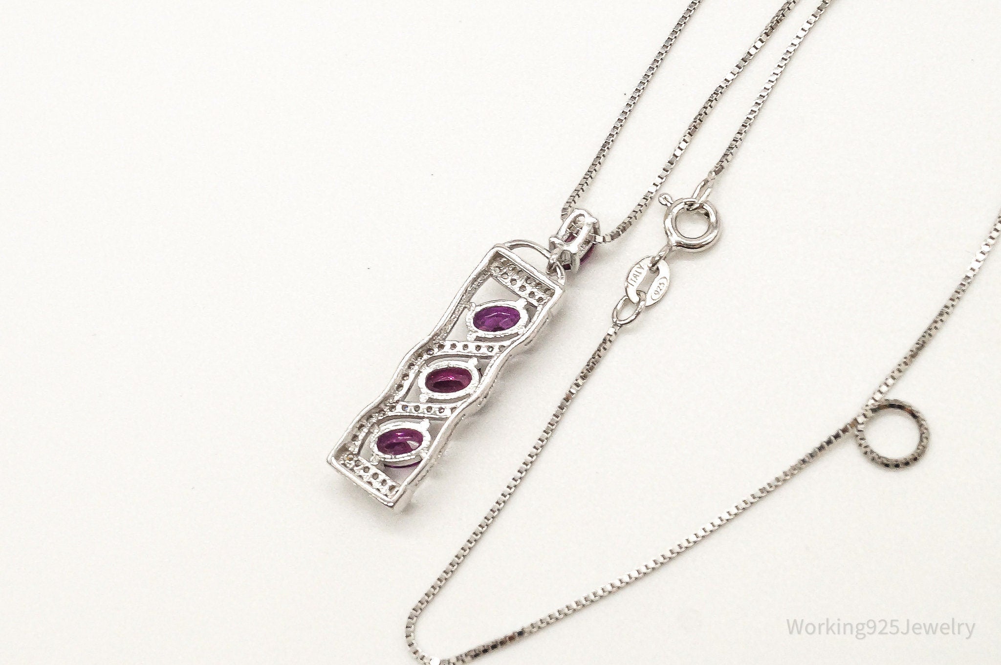 Rhodolite Garnet Cubic Zirconia Sterling Silver Necklace