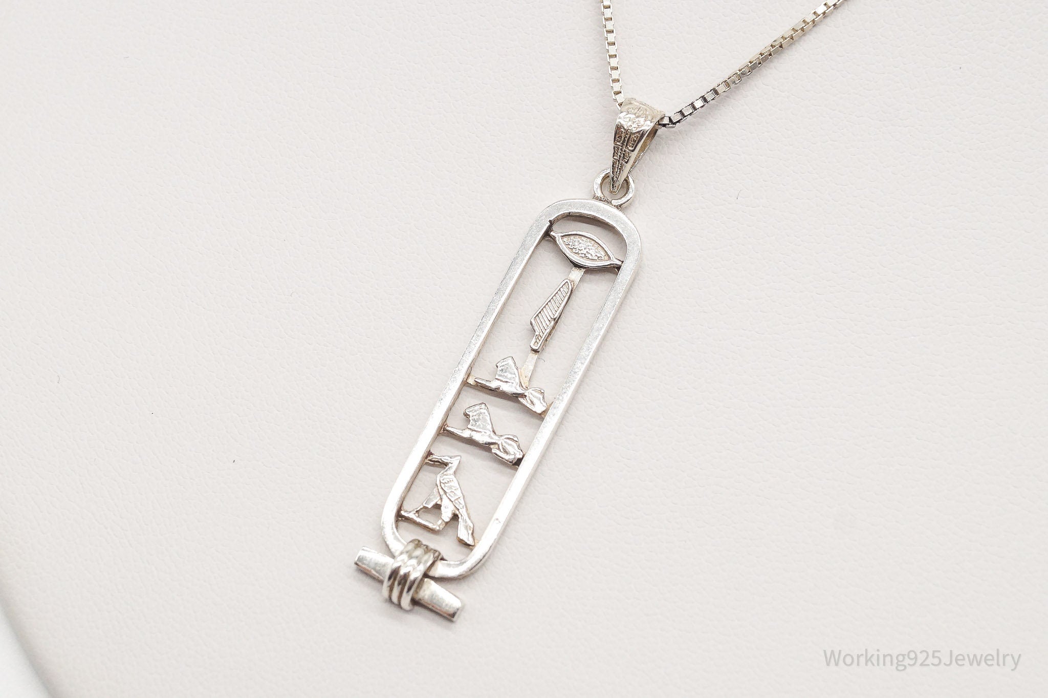 Vintage Large Egyptian Cartouche Sterling Silver Necklace