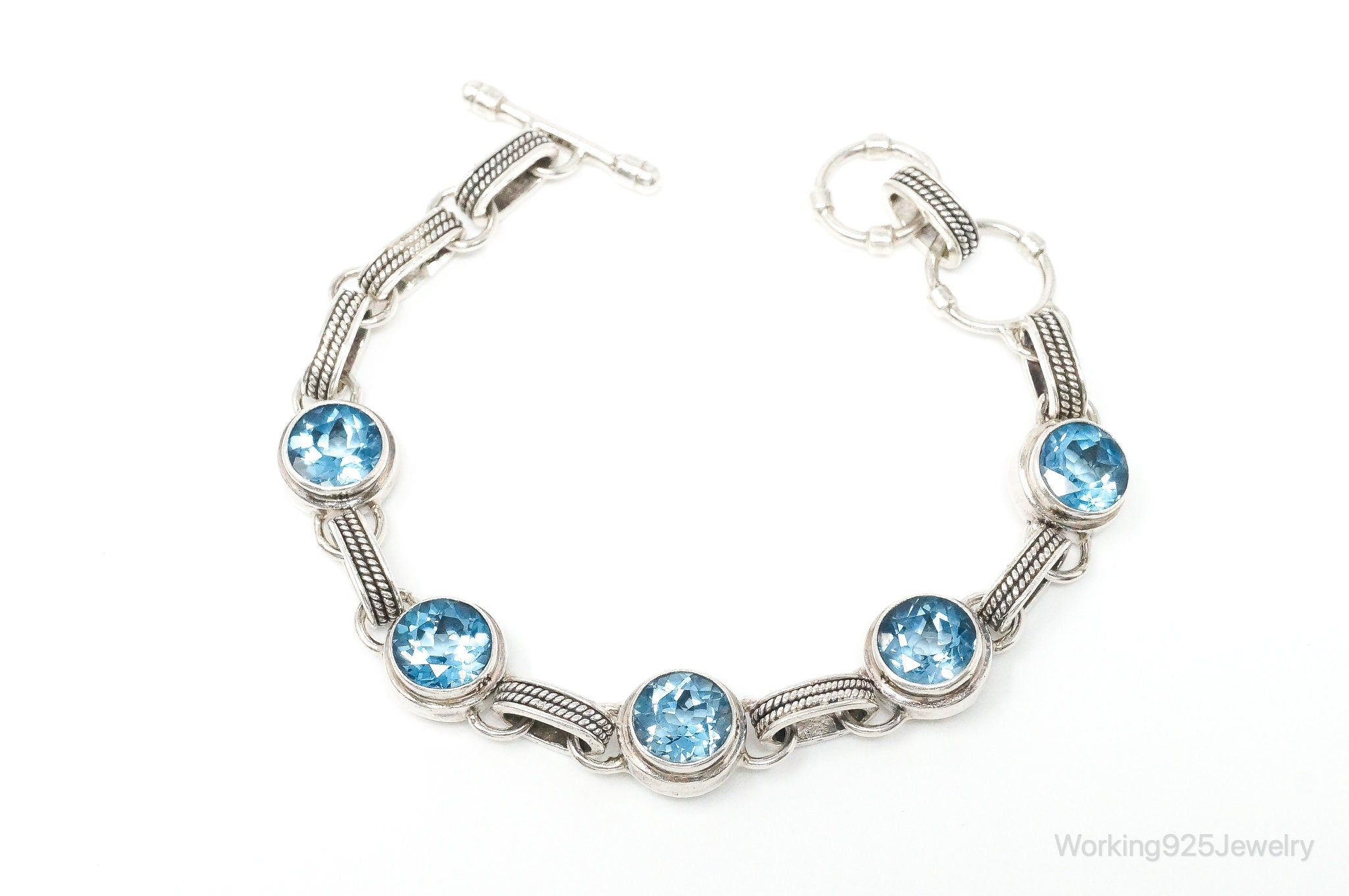 Vintage Blue Topaz Sterling Silver Toggle Bracelet