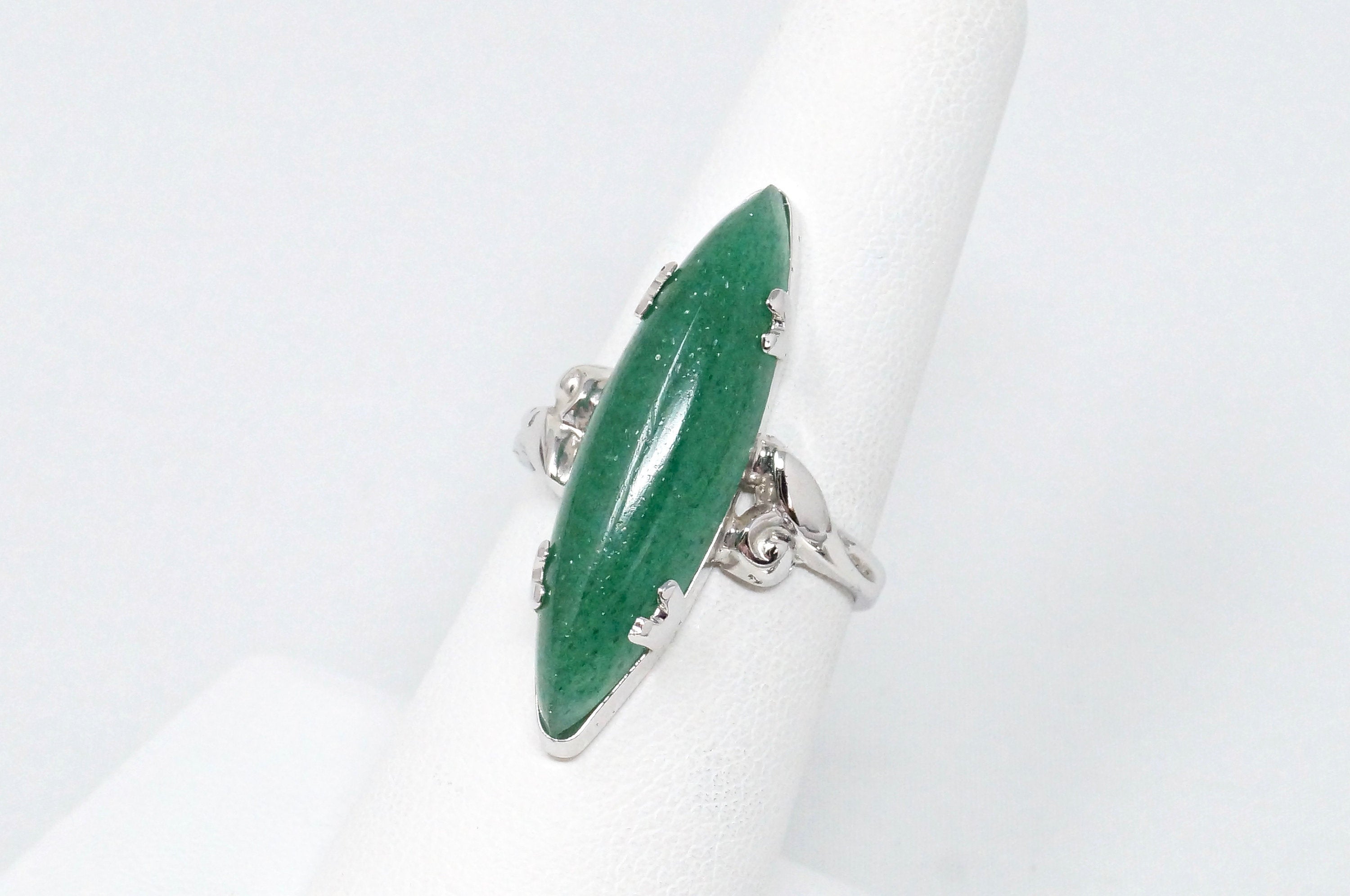 STUNNING Vintage Designer Large Aventurine Sterling Silver Statement Ring Sz 7