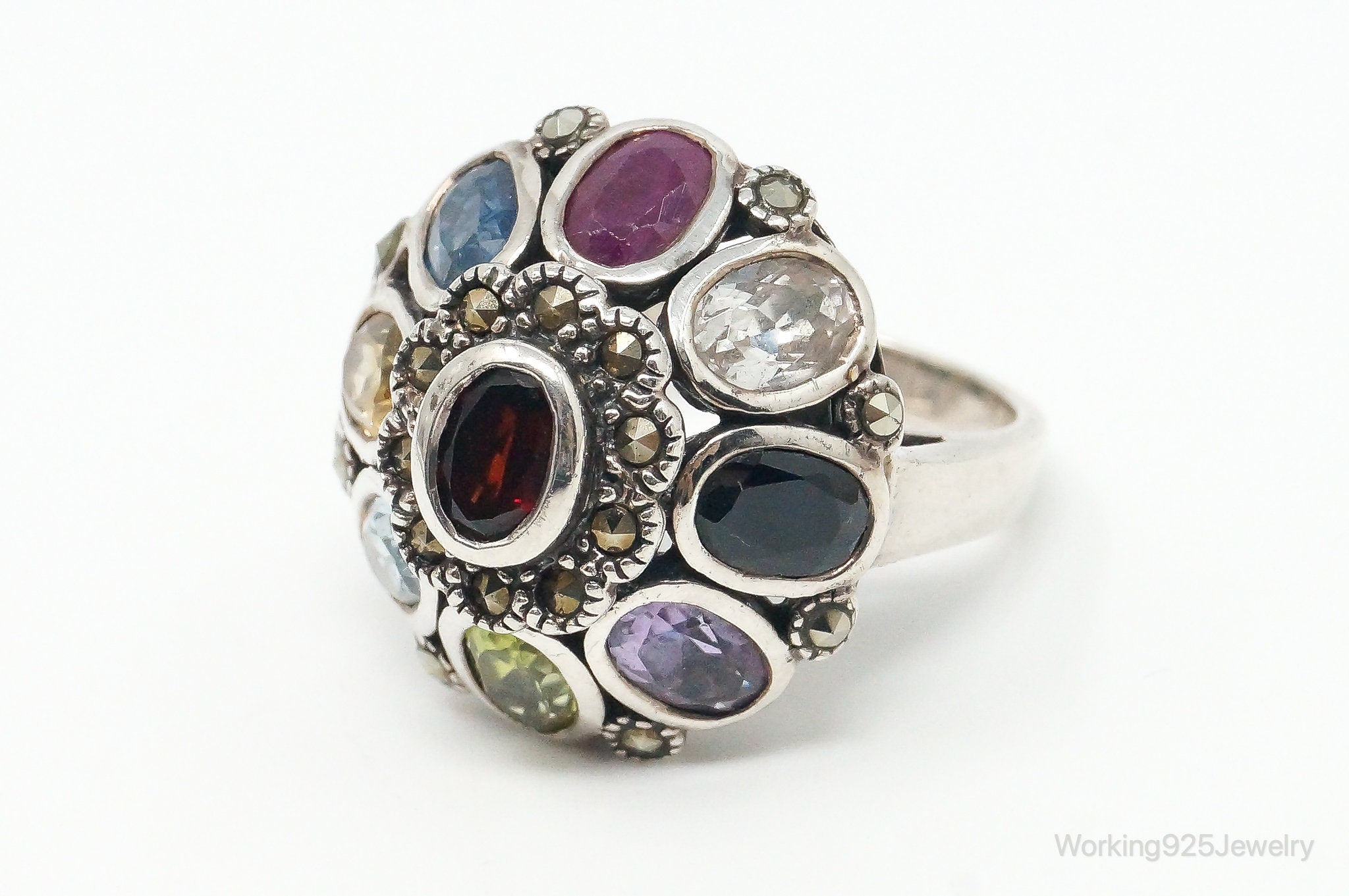 Vintage Designer SX Multi Gem Art Deco Sterling Silver Ring - Size 7