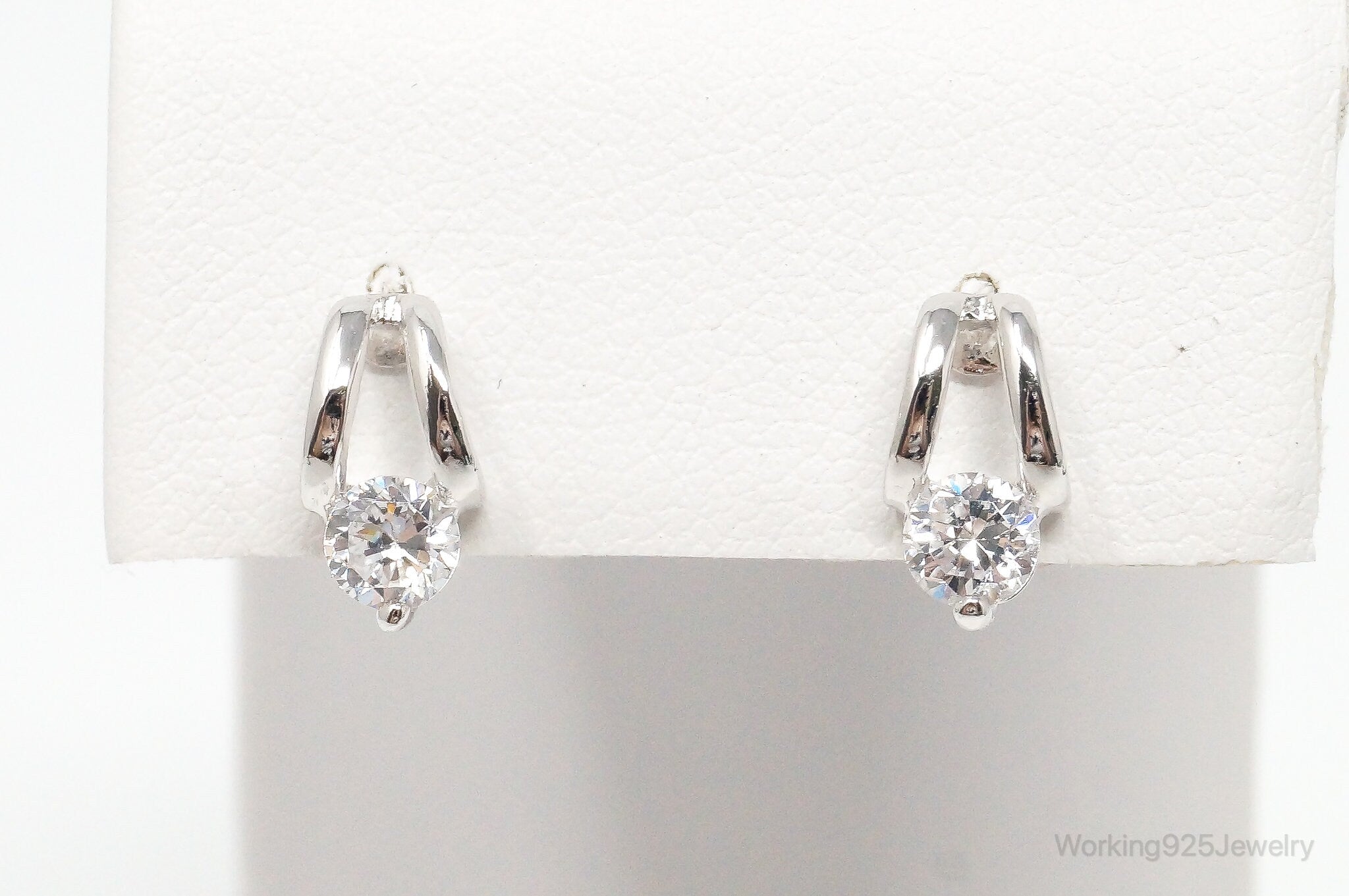 Cubic Zirconia 14K Gold Post Sterling Silver Earrings