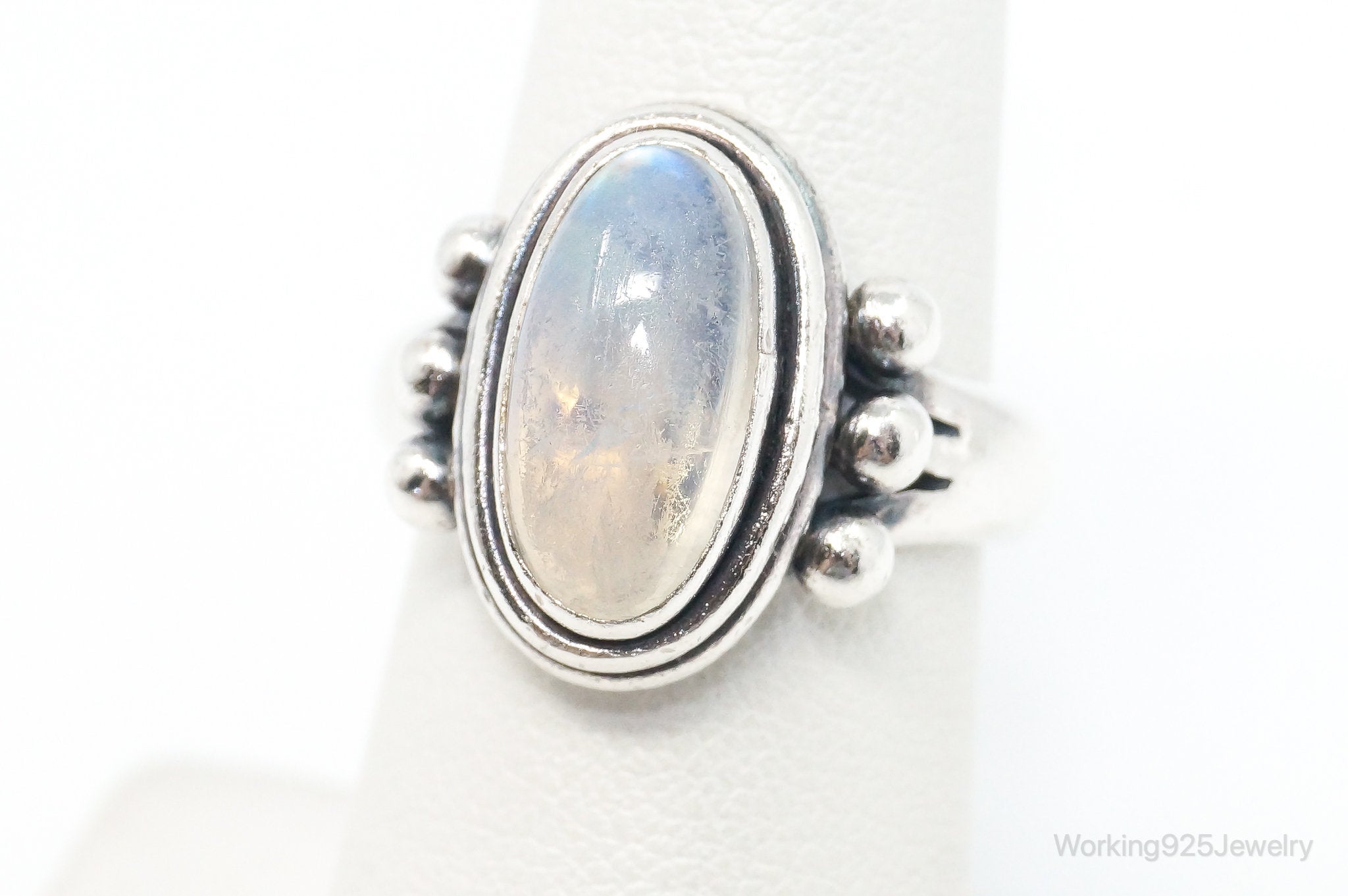 Vintage Bali Style Moonstone Sterling Silver Ring - SZ 6.75