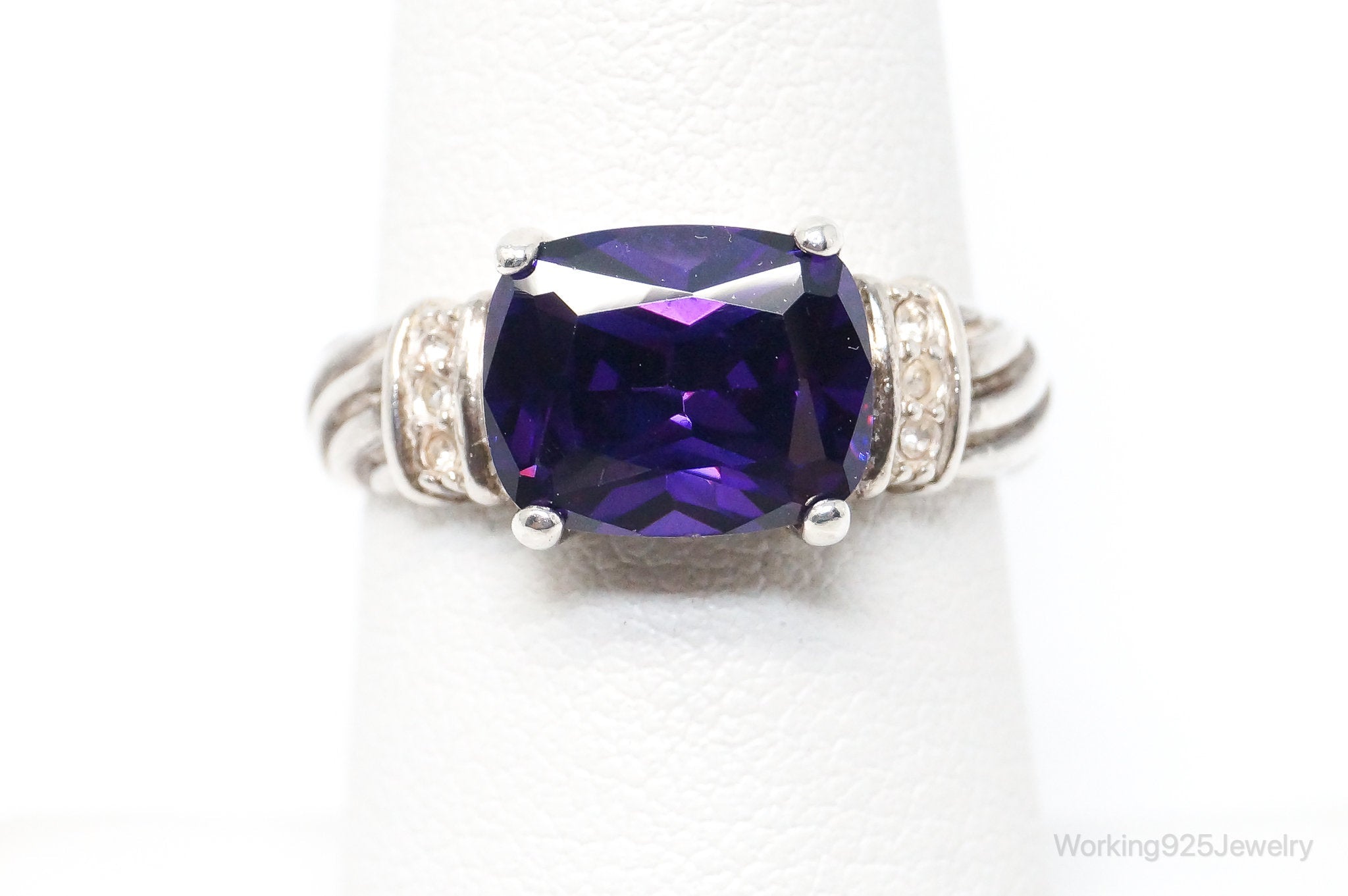 Vintage Designer Avon Amethyst Cubic Zirconia Sterling Silver Ring SZ 7