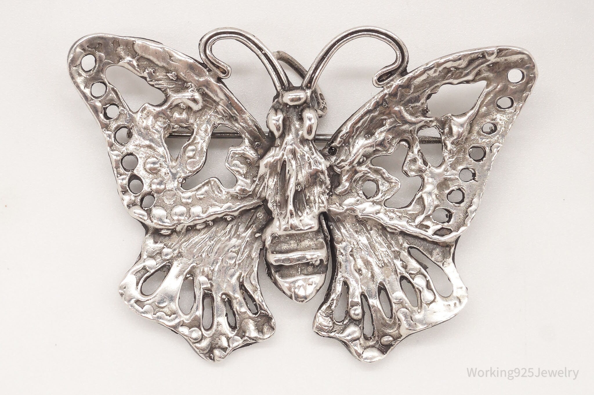 Large Antique Filigree Butterfly Silver Brooch Pin Pendant