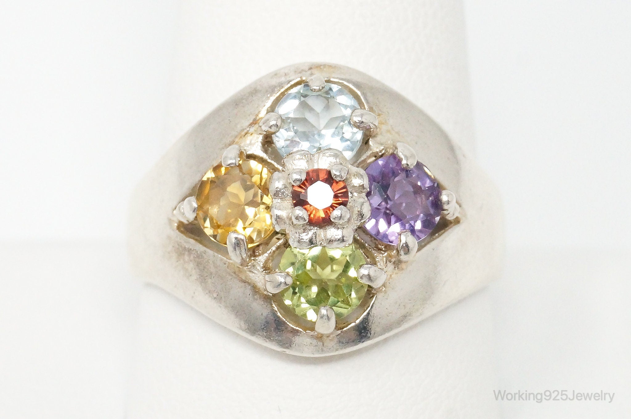 Vintage Citrine Garnet Peridot Amethyst Topaz Sterling Silver Ring Size 11