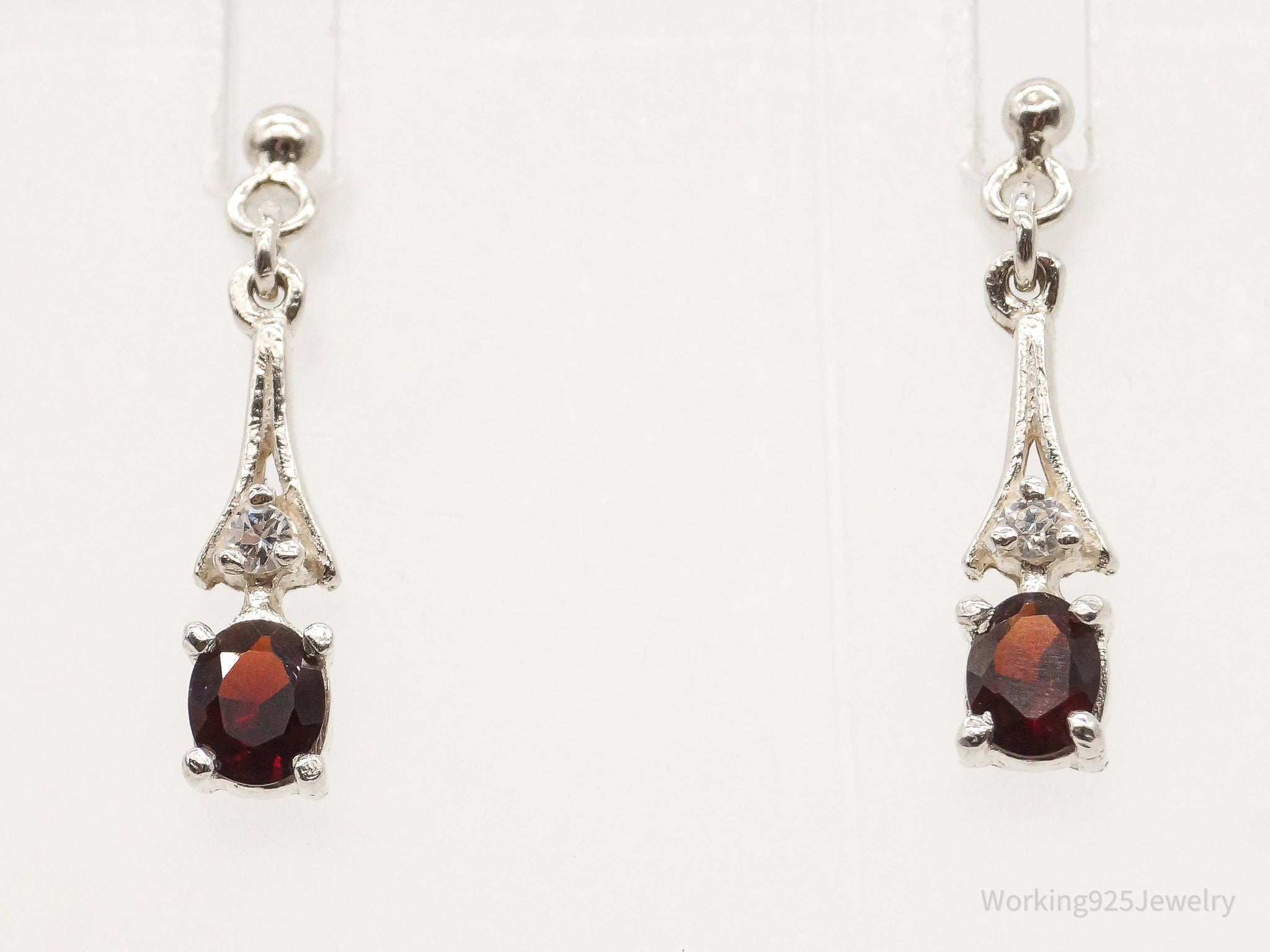 Vintage Cubic Zirconia Garnet Silver Earrings