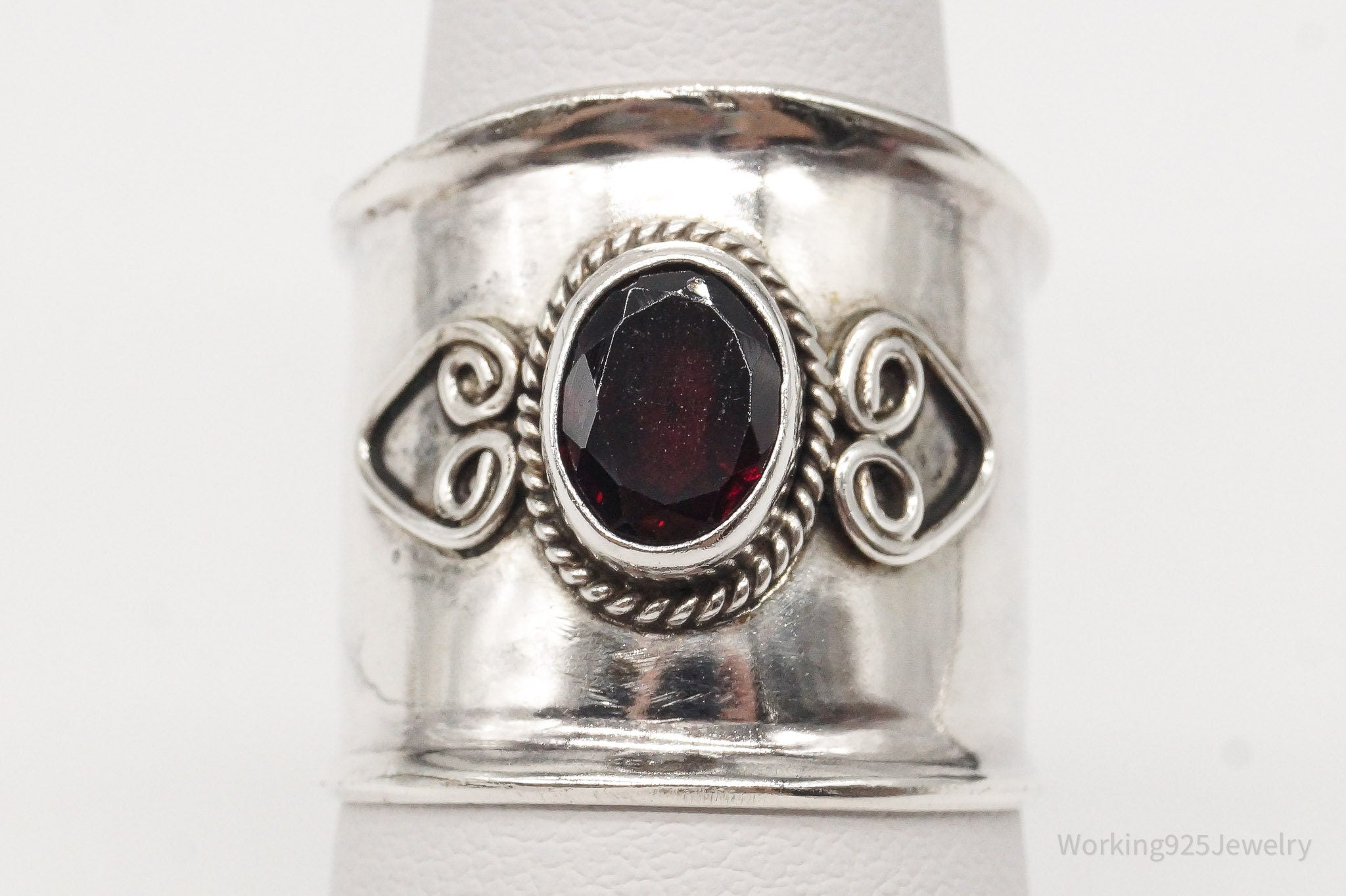 Vintage Garnet Sterling Silver Ring - Size 8