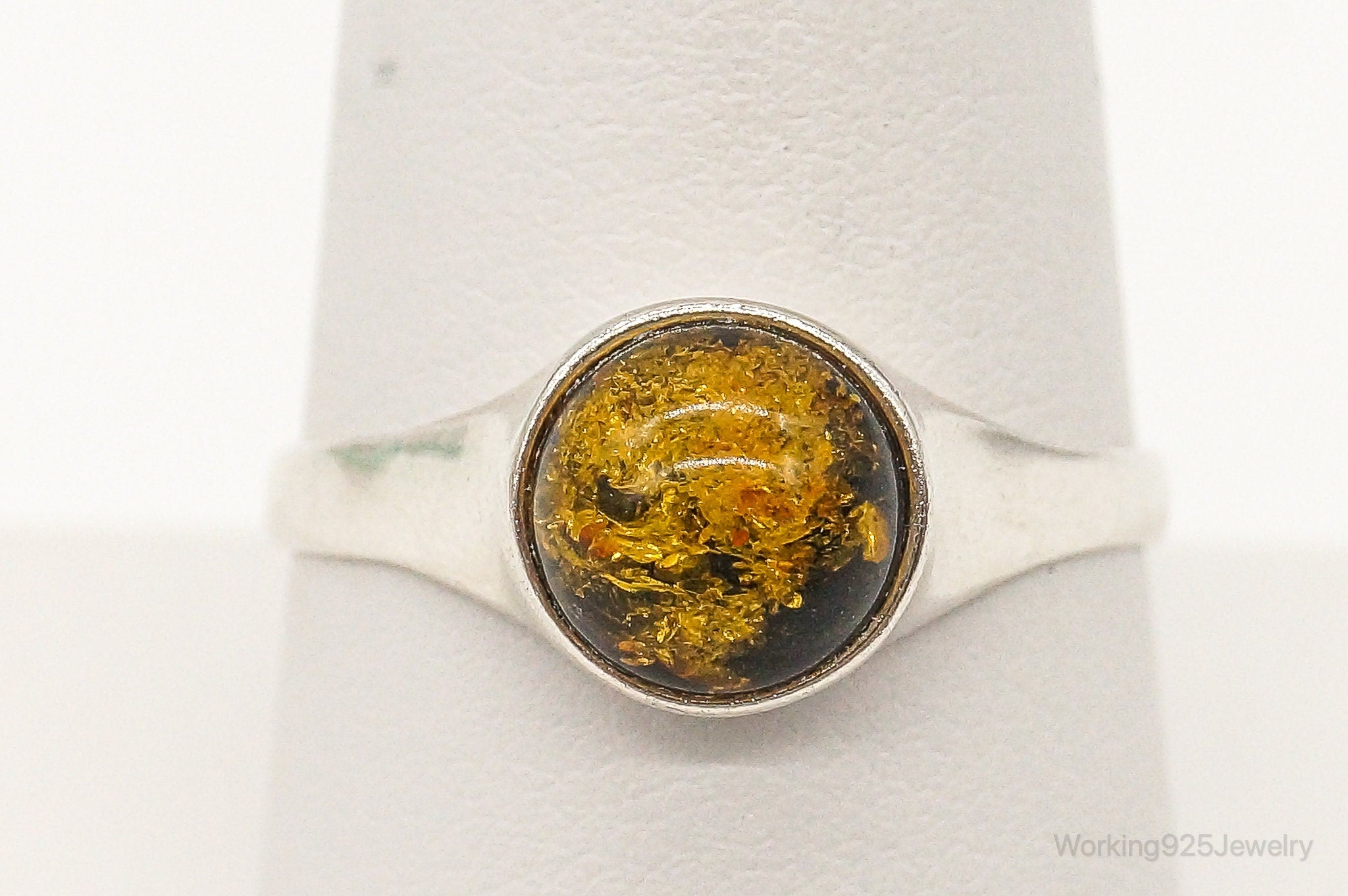 Vintage Amber Modernist Sterling Silver Ring - Size 8.5