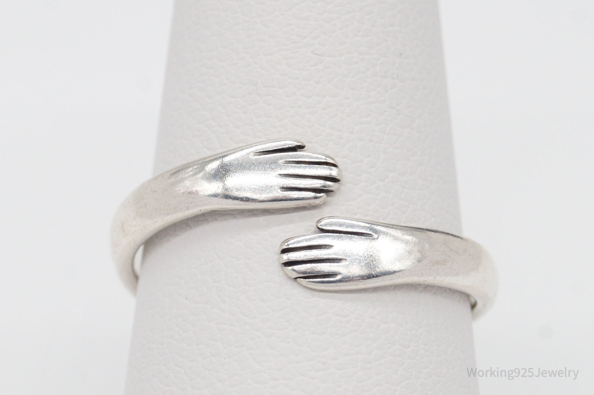 Designer Krause Hugging Hands Sterling Silver Wrap Ring - Size 9.25 Adjustable