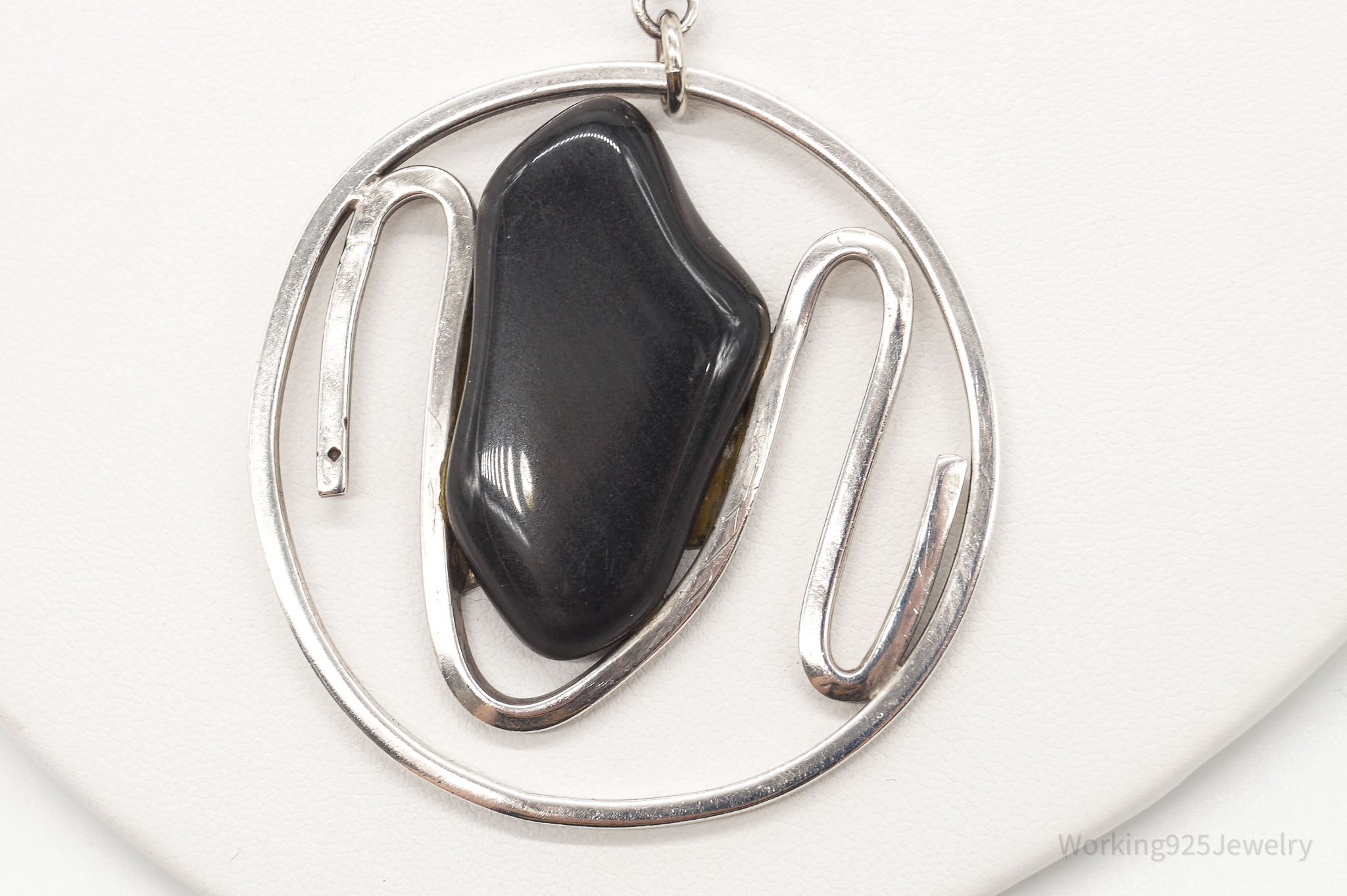 Vintage Black Onyx Modernist Silver Chain Necklace