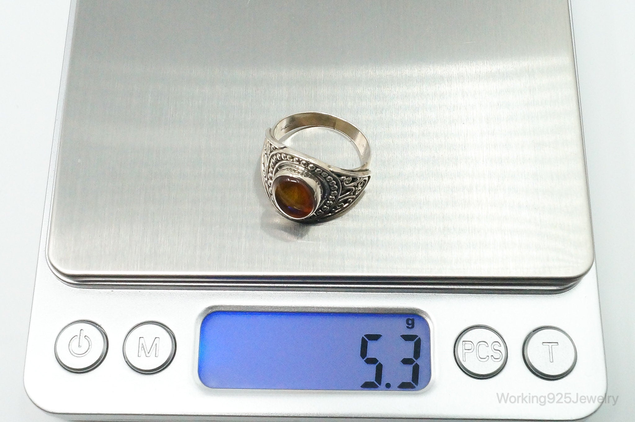 Vintage Amber Sterling Silver Ring - Size 7