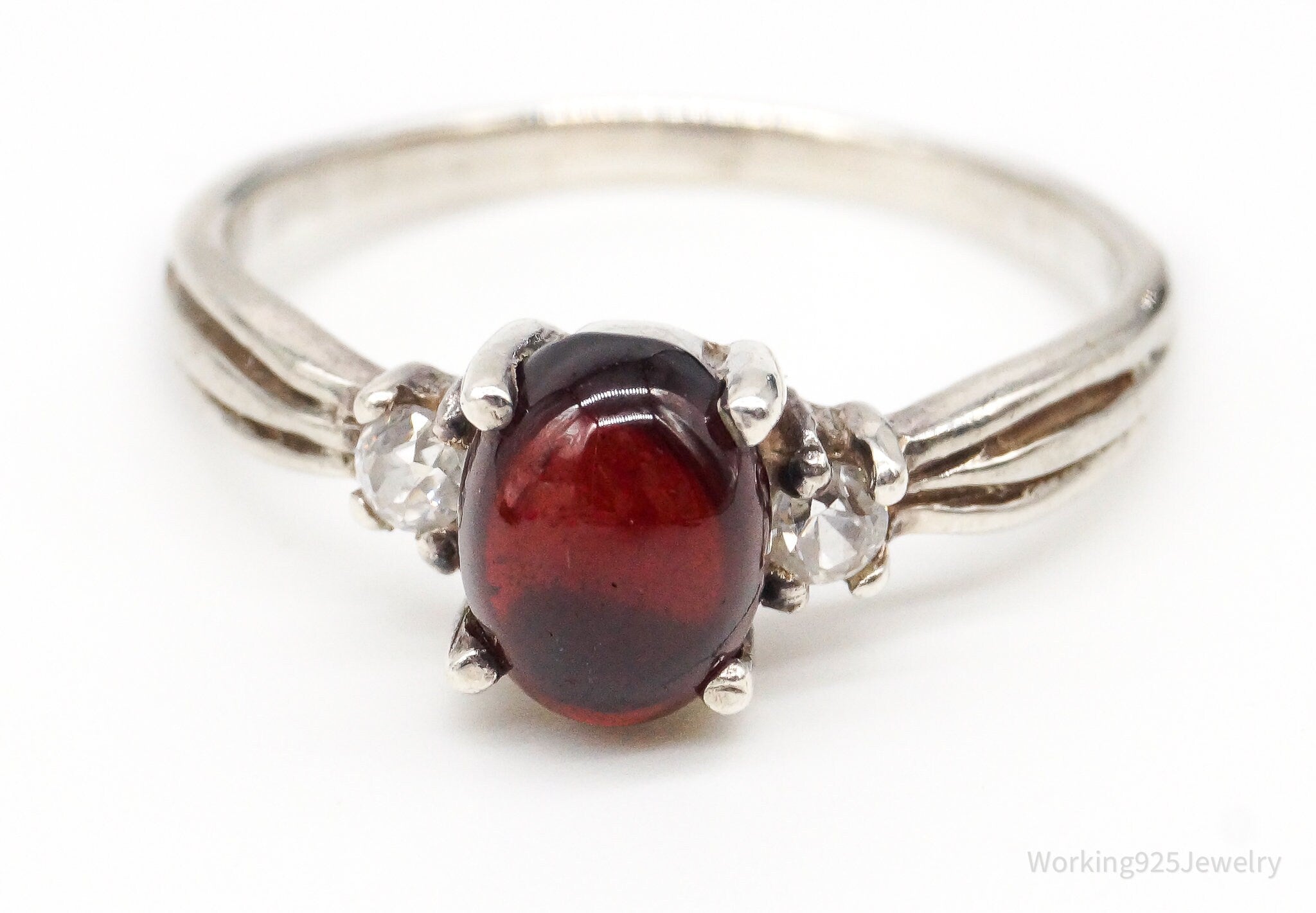 Vintage Garnet Cubic Zirconia Silver Ring - Size 9