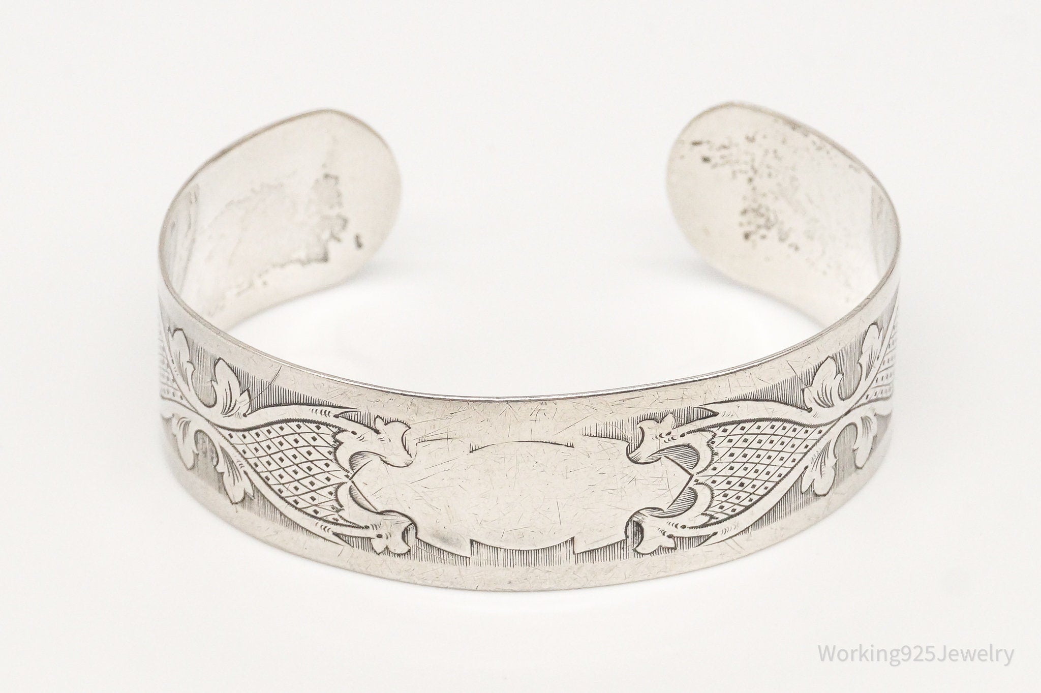 Antique Etched Art Nouveau Sterling Silver Cuff Bracelet