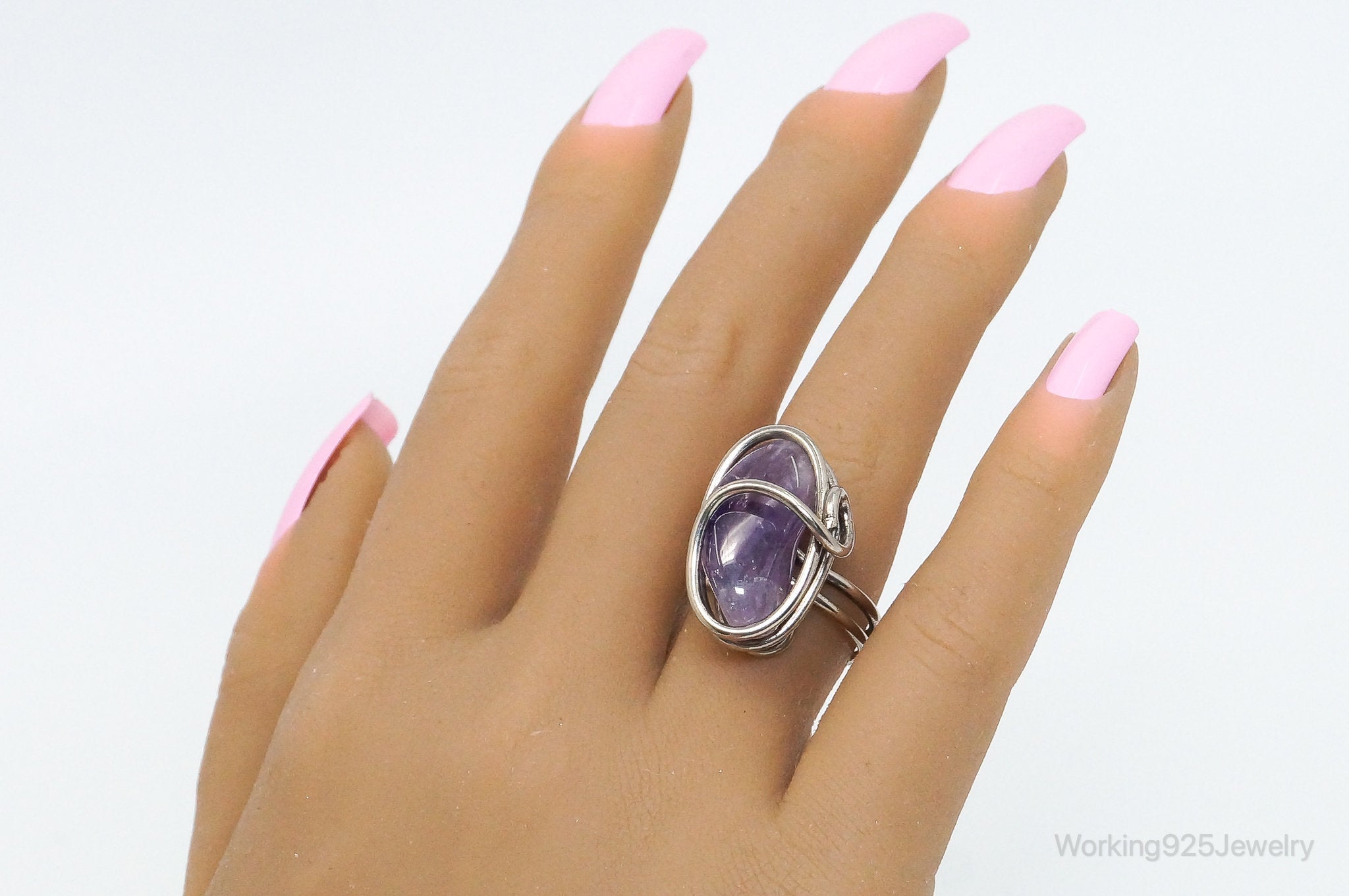 Vintage Amethyst Sterling Silver Ring Size 6.75