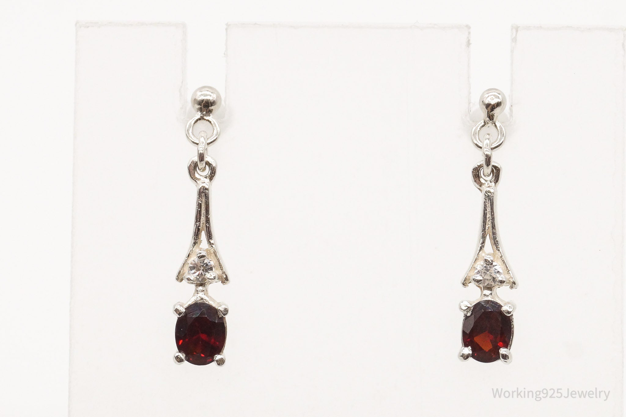 Vintage Cubic Zirconia Garnet Silver Earrings