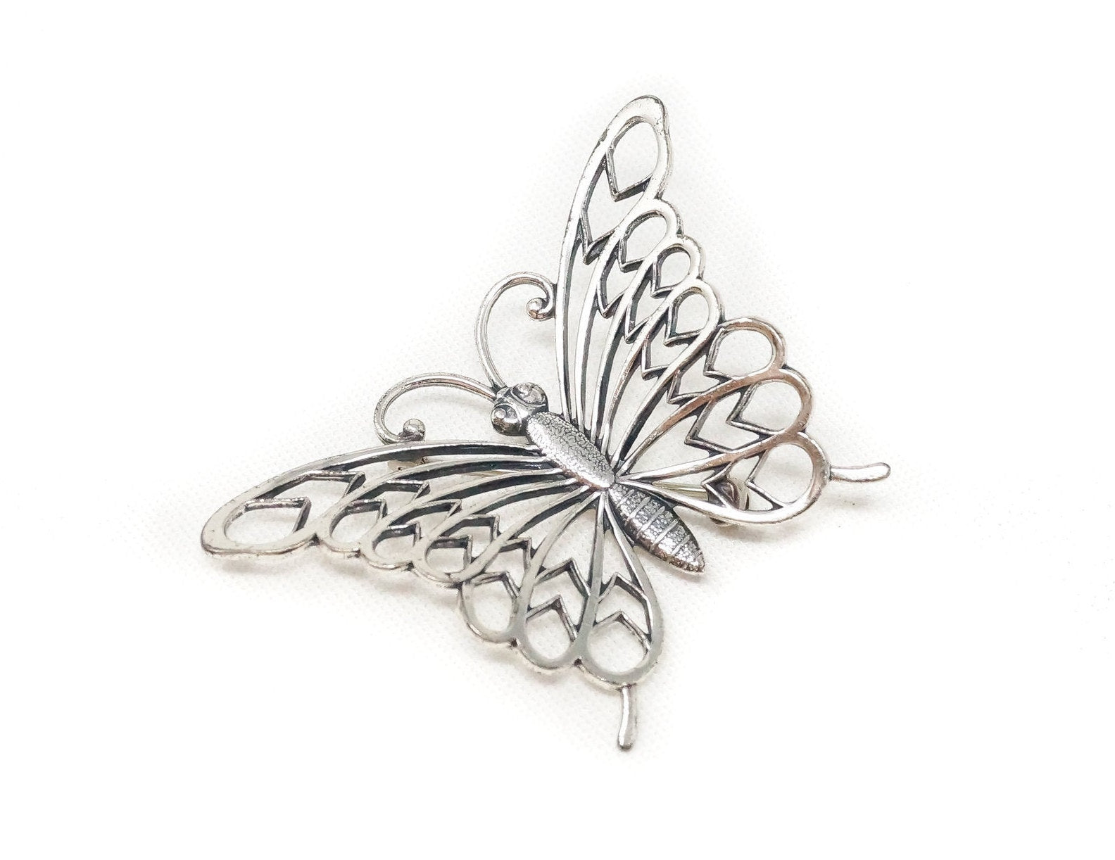 Vintage Designer Beau Butterfly Cut Out Modernist Sterling Silver Brooch Pin