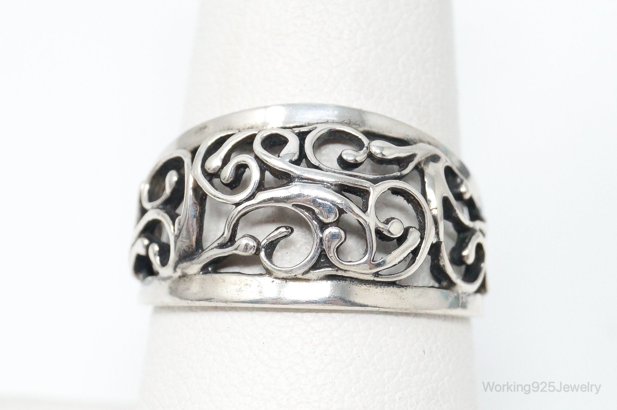 Vintage Designer Cellini Art Nouveau Cut Out Sterling Silver Ring Size 8.5