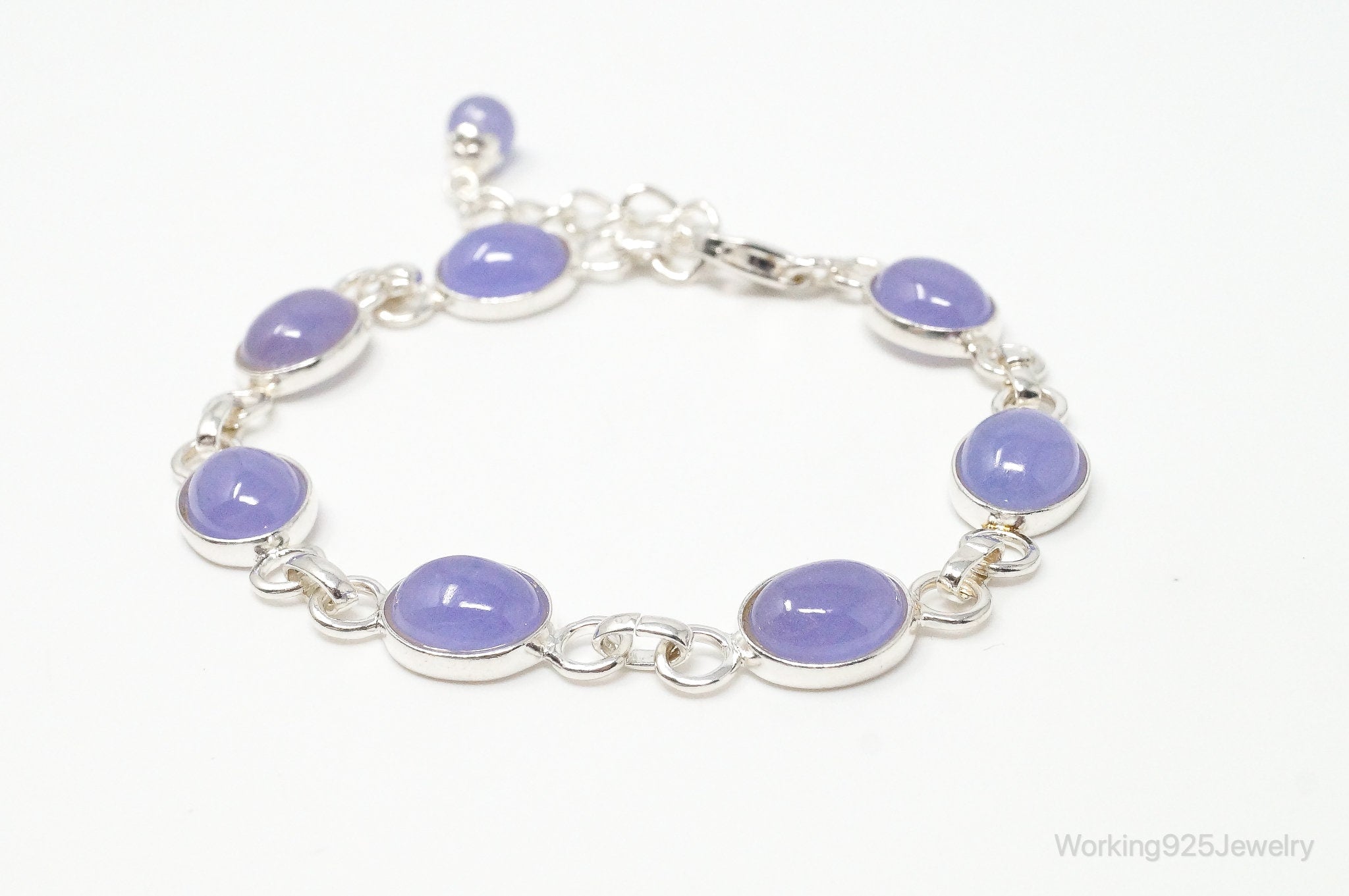 Designer GSJ Purple Jade Link Sterling Silver Bracelet