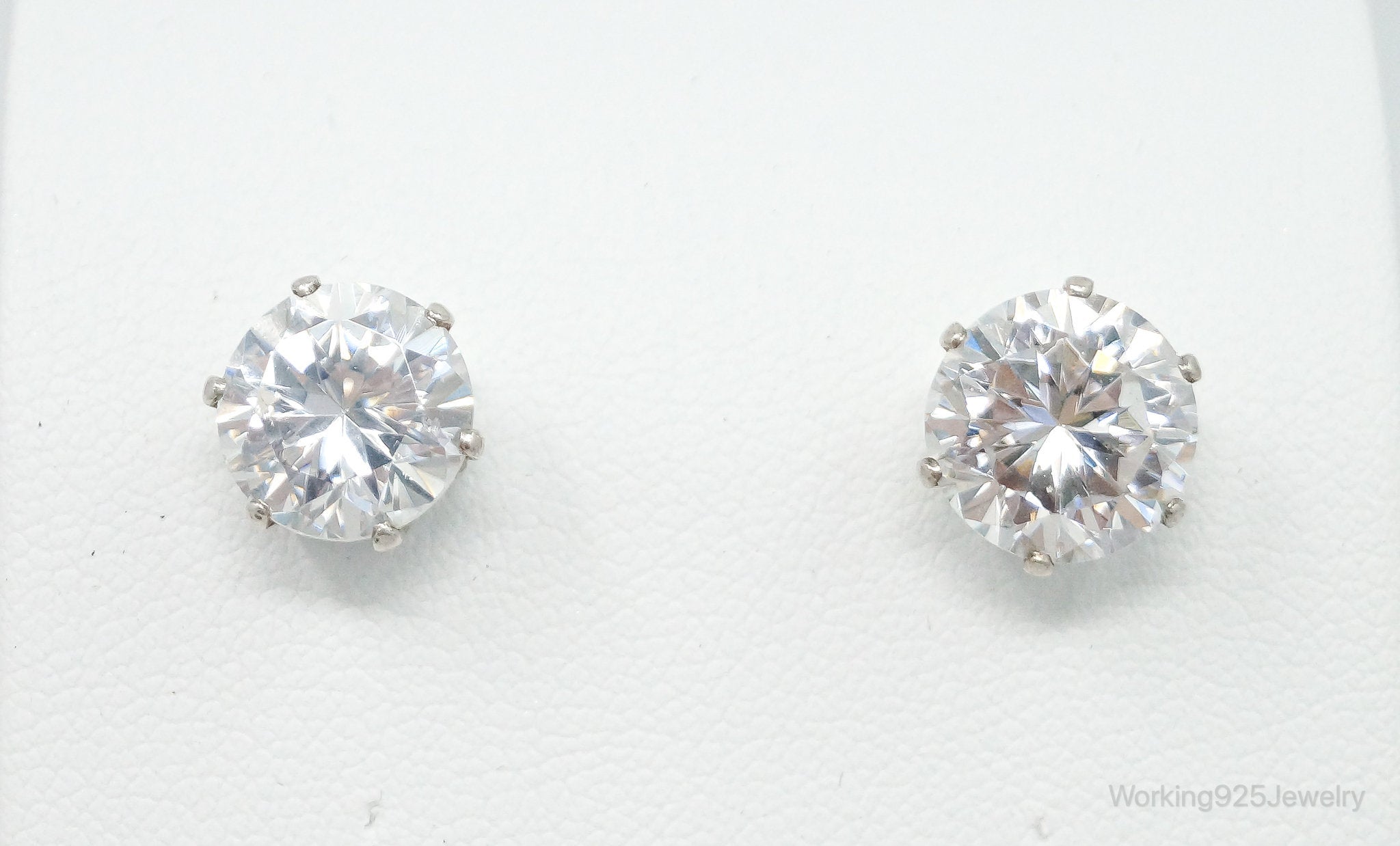 Large Cubic Zirconia Sterling Silver Stud Post Earrings