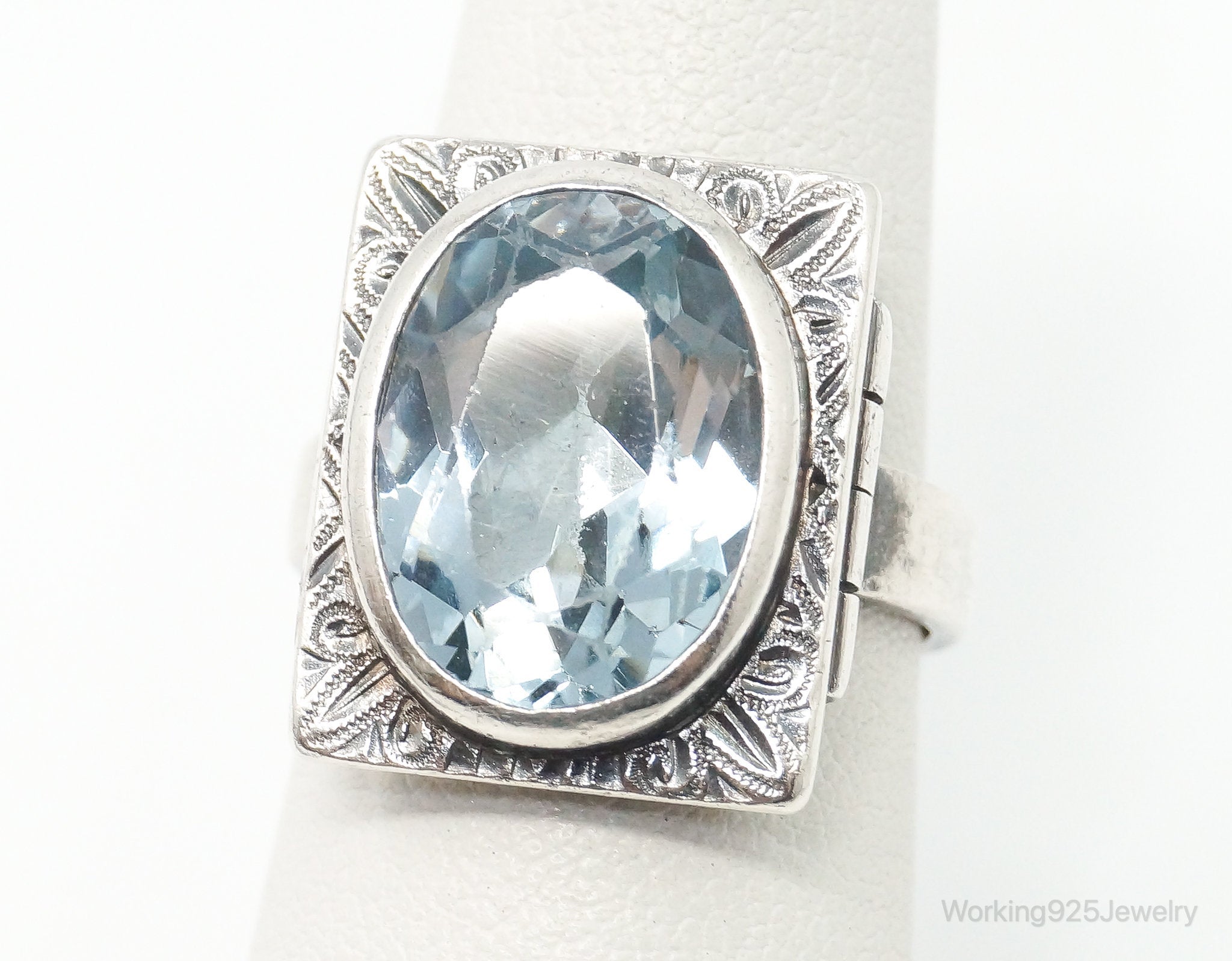 RARE Vintage Modernist Handarbeit Blue Topaz 835 Silver Ring SZ 7