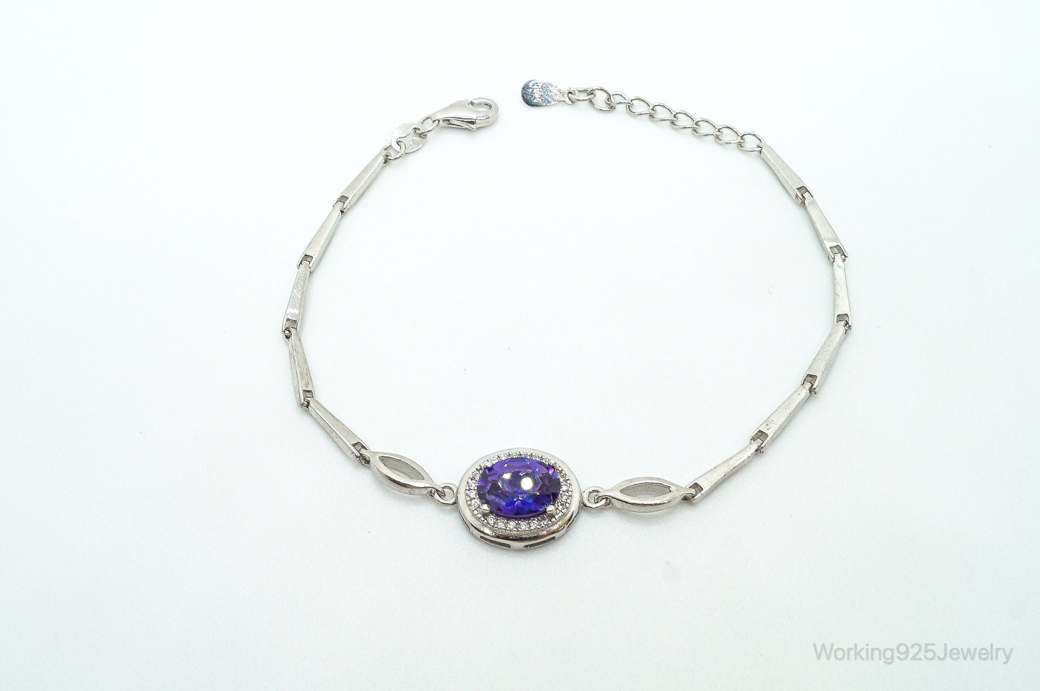 Vintage Amethyst Cubic Zirconia Sterling Silver Bracelet