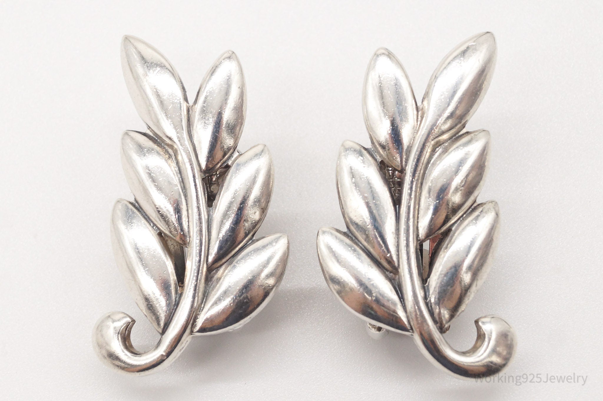 Vintage Designer Danecraft Modernist Branch Sterling Silver Clip On Earrings