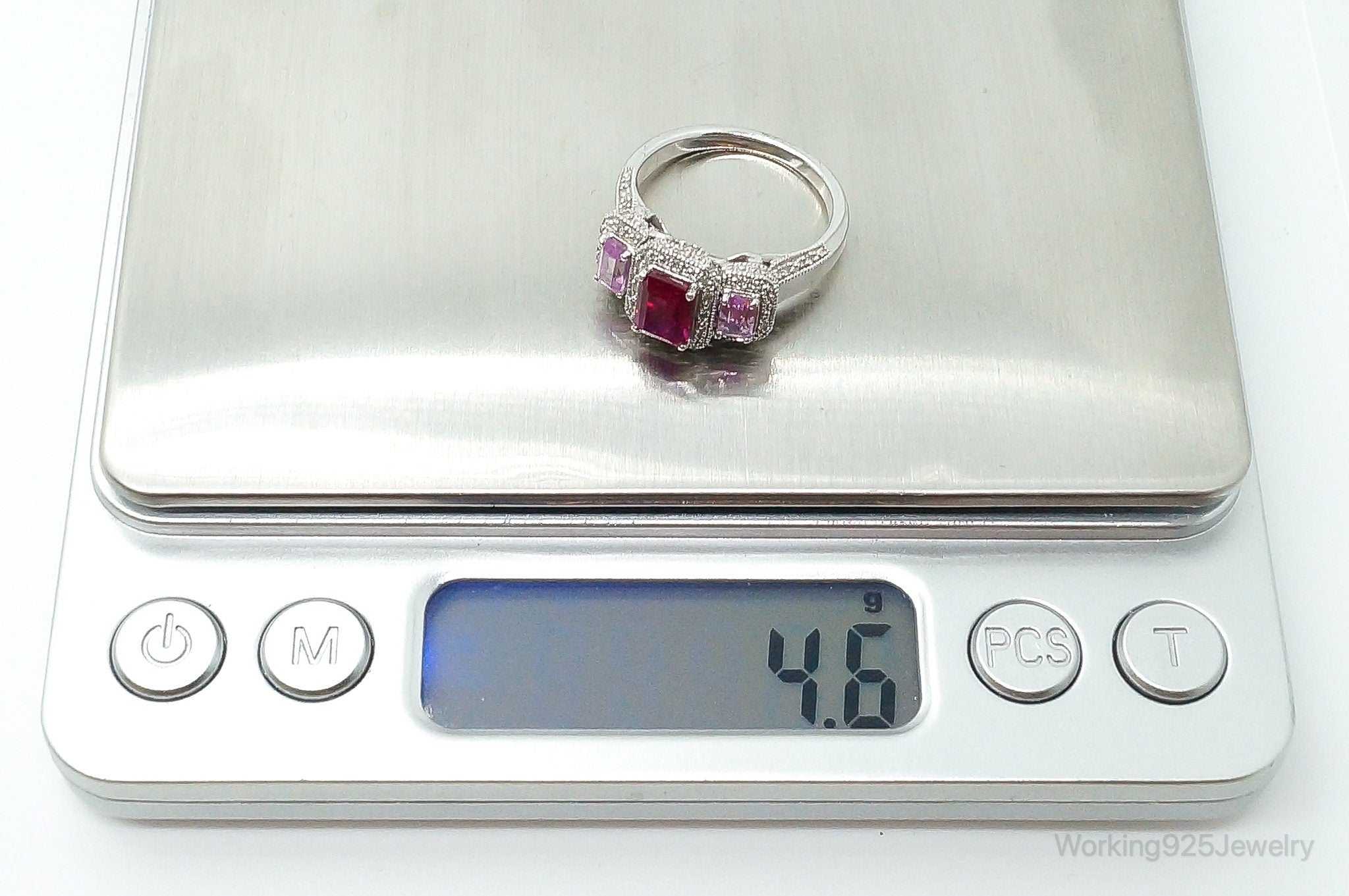 Pink Topaz Diamond Sterling Silver Ring - Size 7