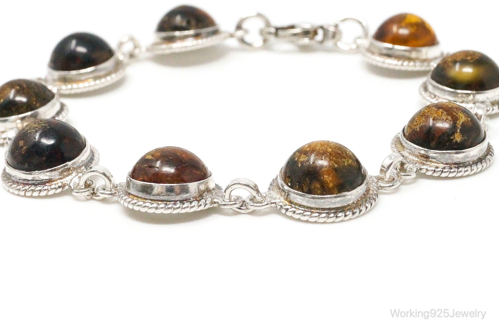 Vintage Amber Sterling Silver Bracelet