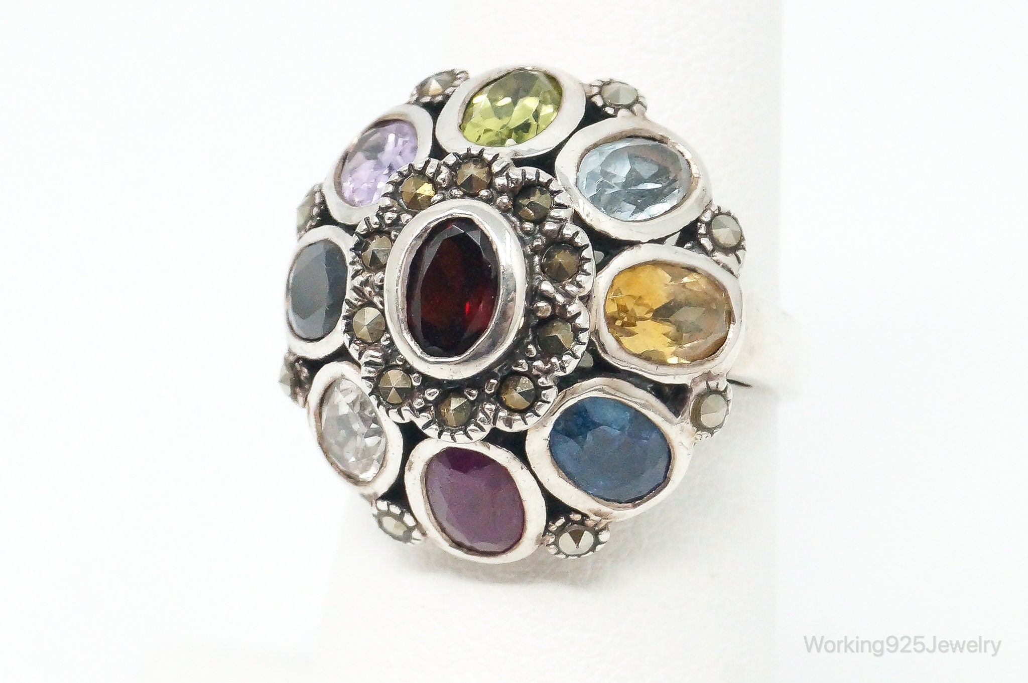 Vintage Designer SX Multi Gem Art Deco Sterling Silver Ring - Size 7