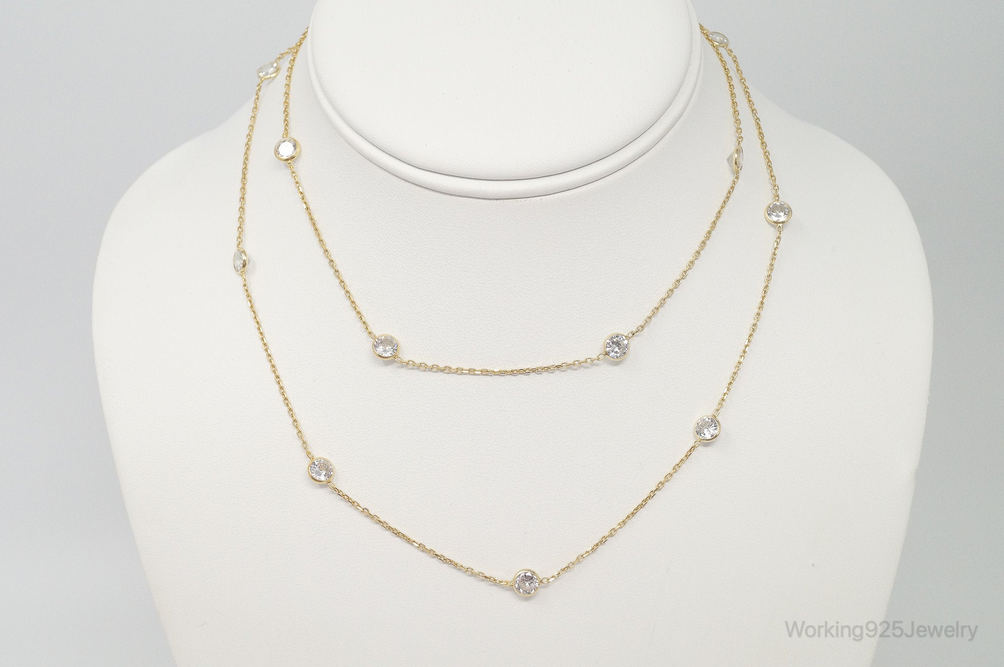 Vintage Gold Vermeil Cubic Zirconia Sterling Silver Necklace