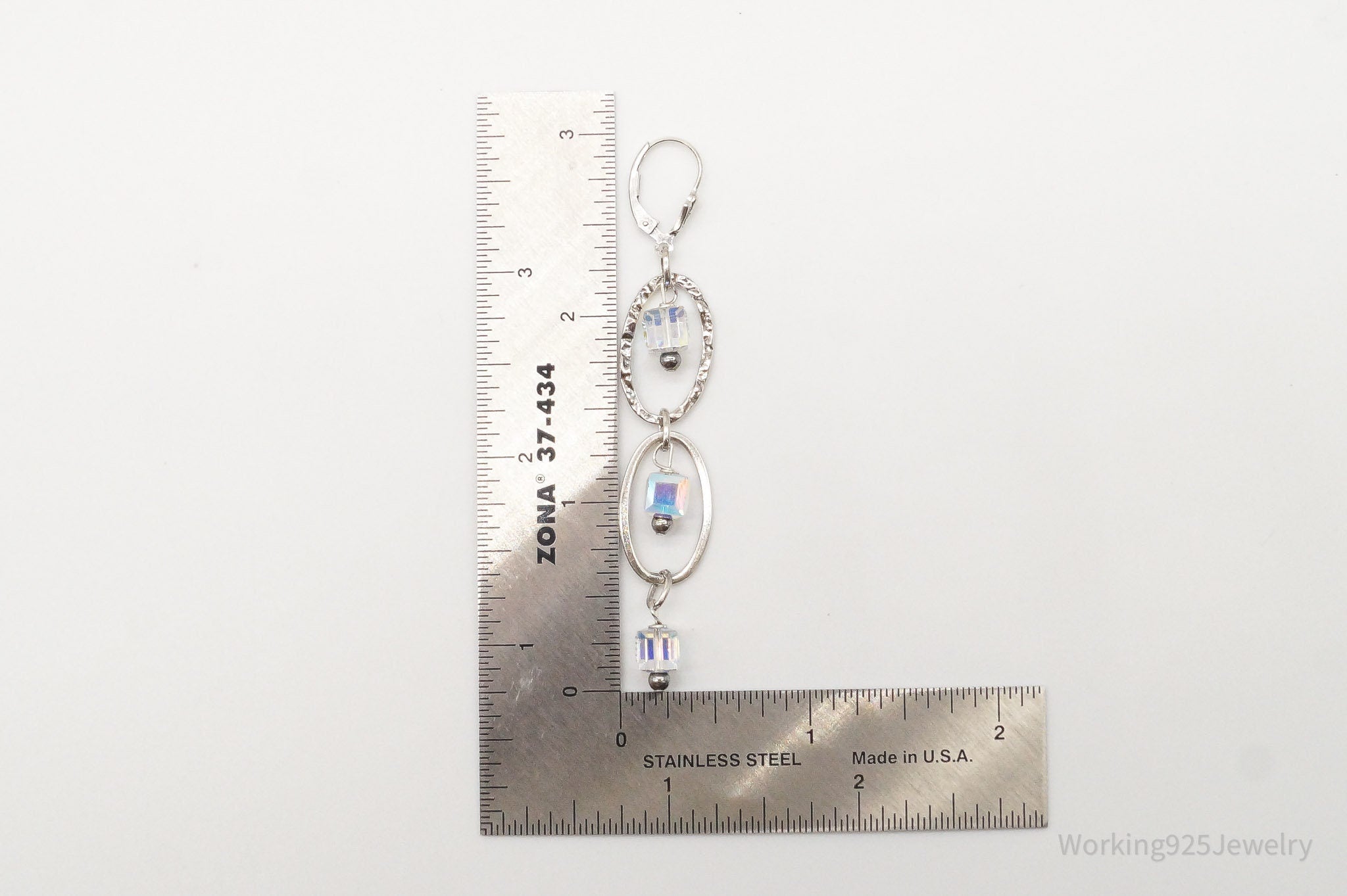 Long Vintage Crystal Sterling Silver Earrings