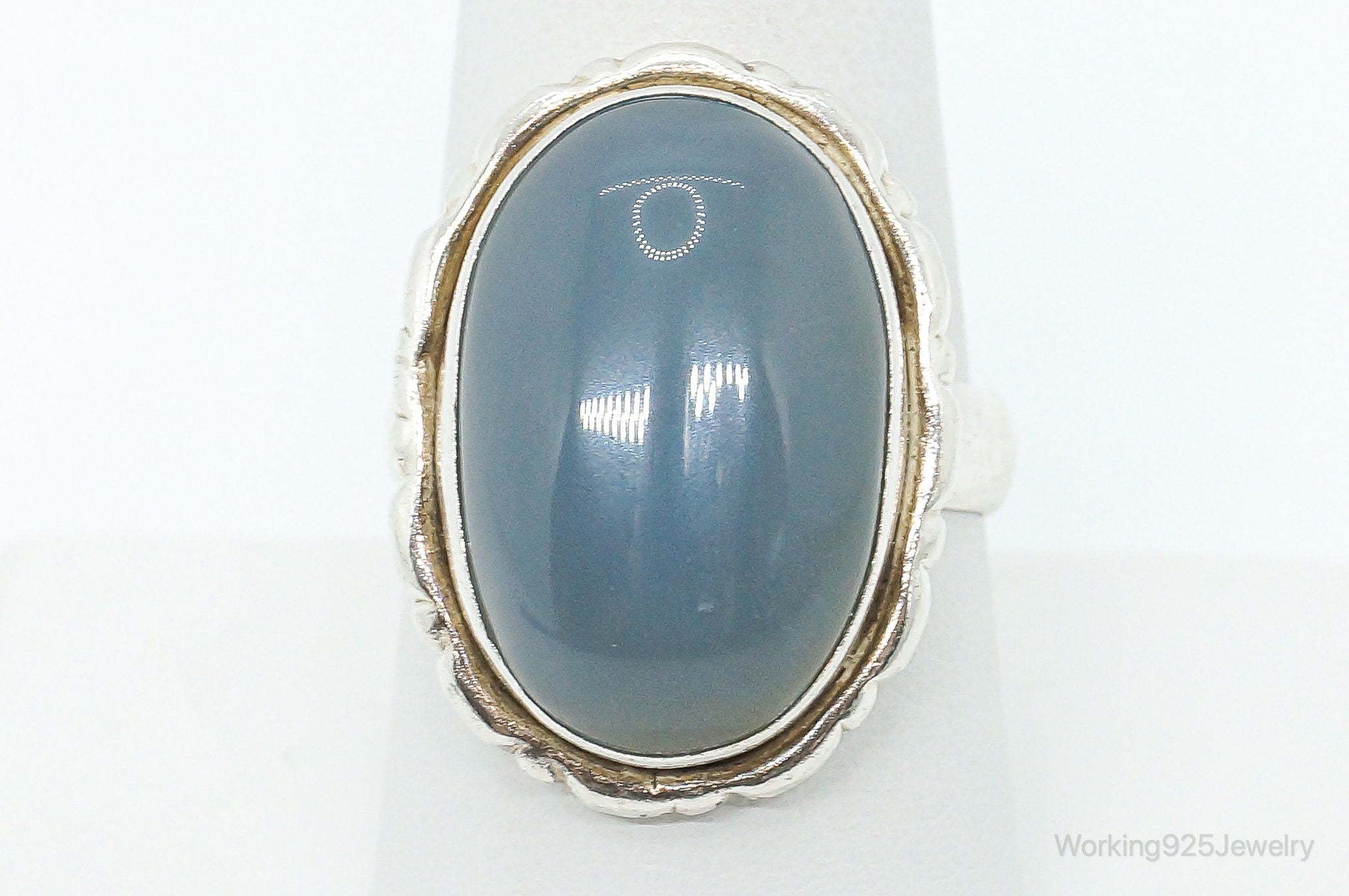 Vintage Large Chalcedony Sterling Silver Ring - Size 8.5