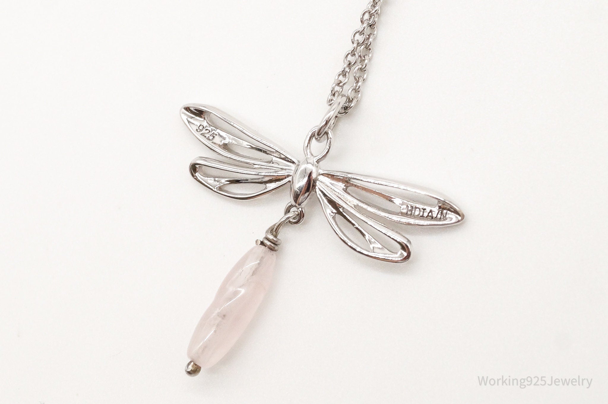 Rose Quartz Dragonfly Sterling Silver Necklace