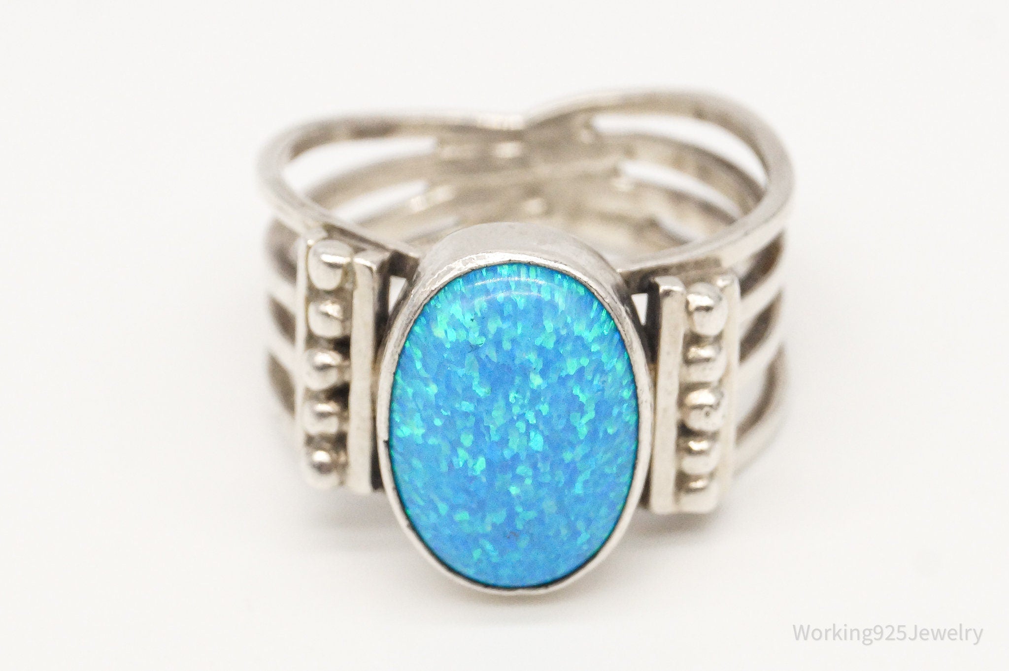 Vintage Blue Opal Silver Ring - Size 9