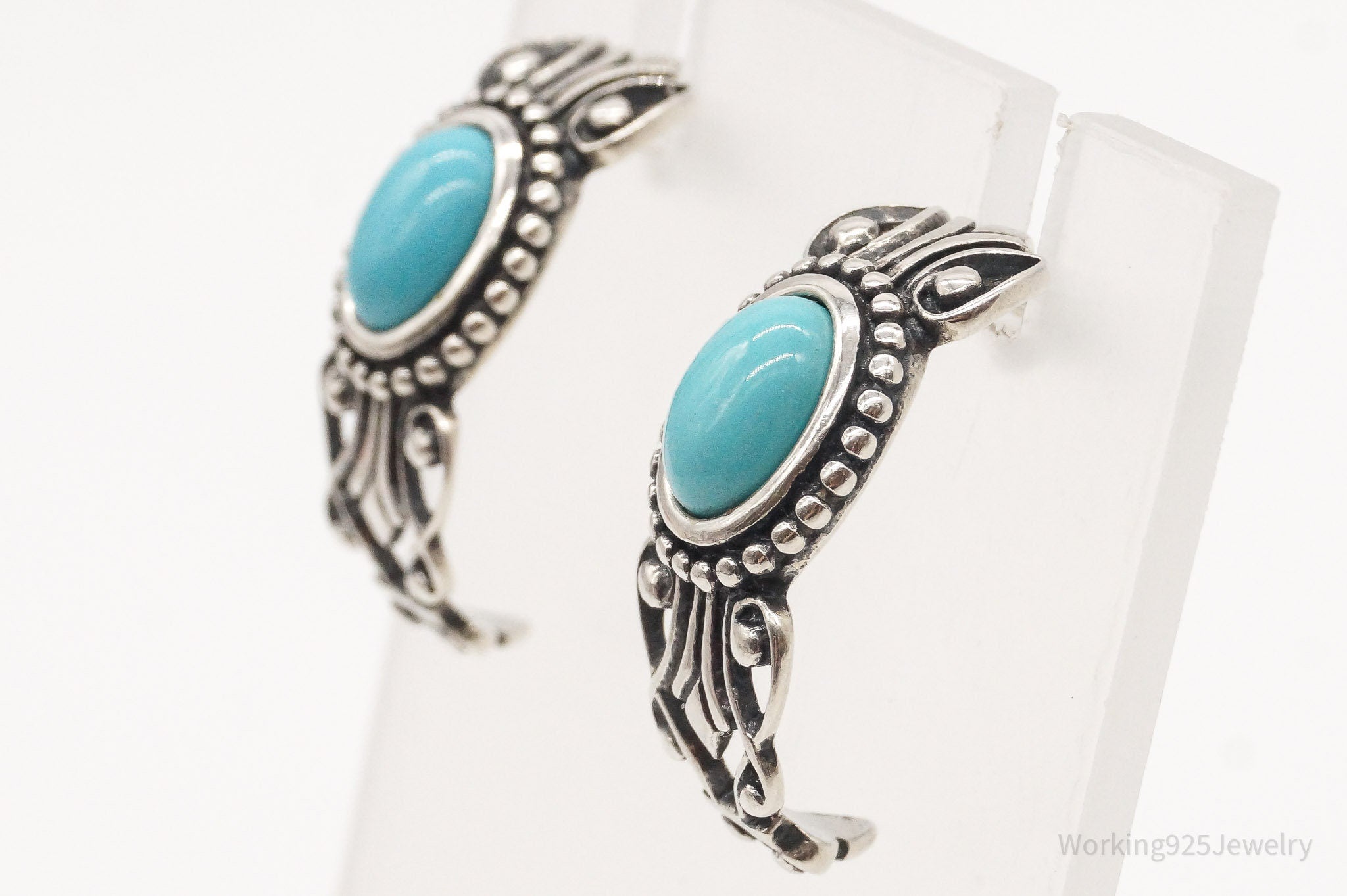 Vintage Avon Blue Turquoise Sterling Silver Hoop Earrings